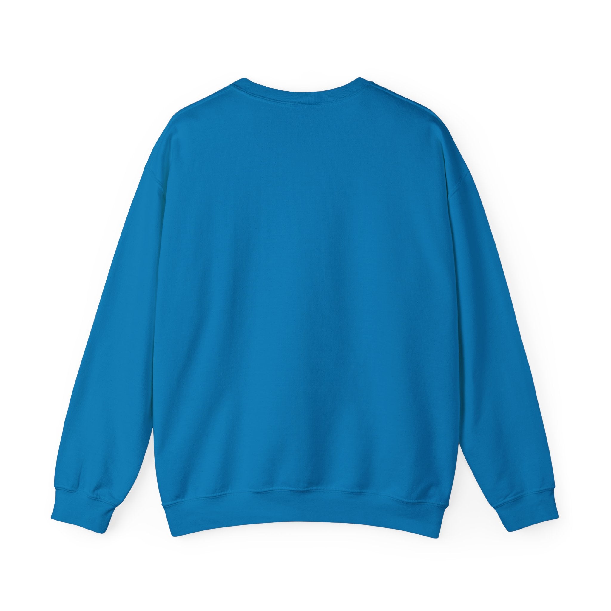 The Floppy disk - Sweatshirt, a plain blue heavyweight cotton top with long sleeves, is displayed from the back against a white background.