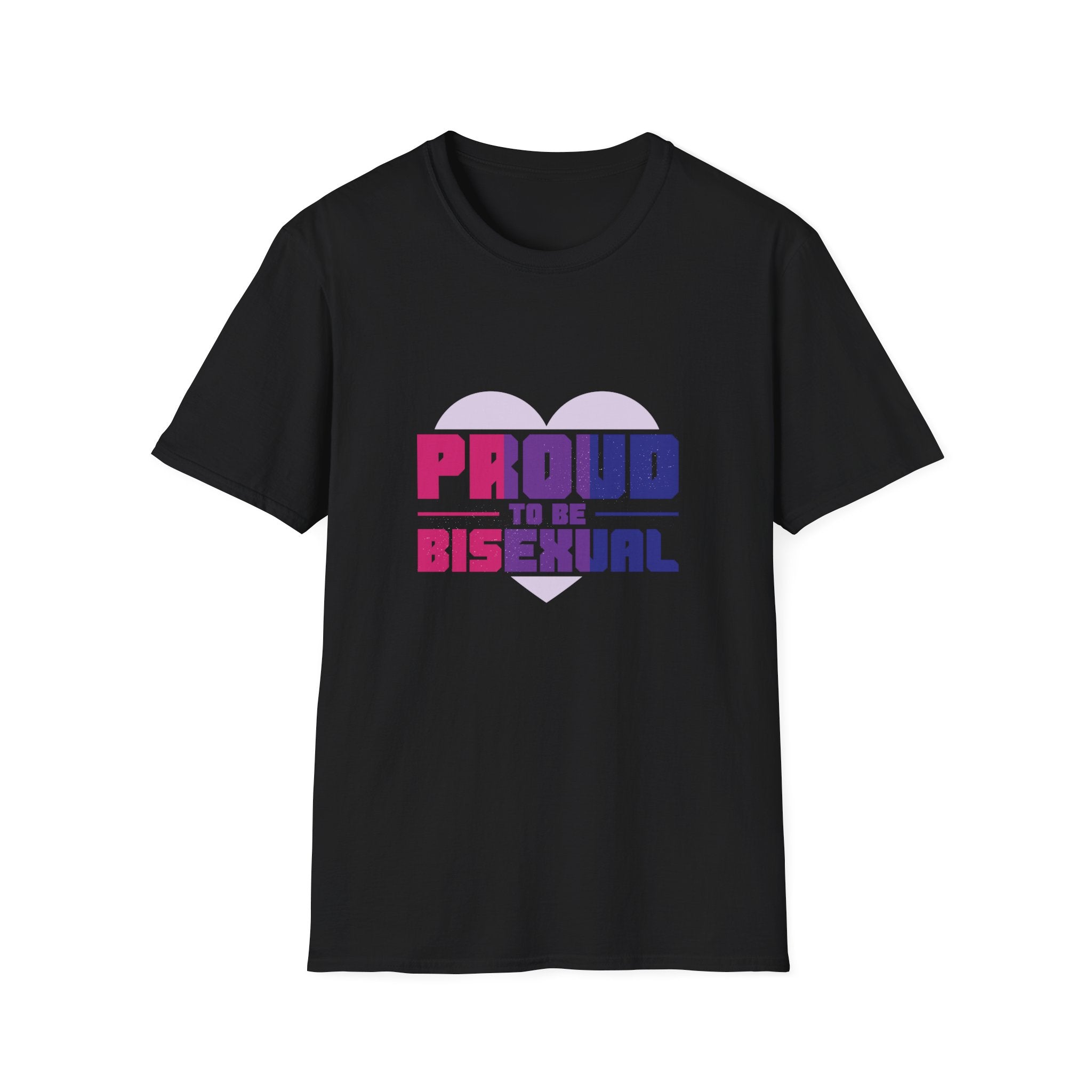 The Proud to Be Bi T-Shirt showcases a heart with "Proud to Be Bisexual" in vibrant pink, purple, and blue. It's perfect for pride events or gaming marathons, allowing you to show your true colors wherever you go.