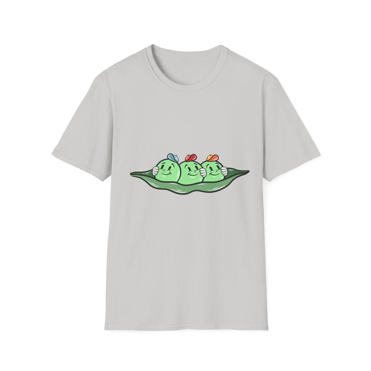 Pees Cartoon t-shirt in ice grey, flat lay front print, funny cute veggie graphic gift