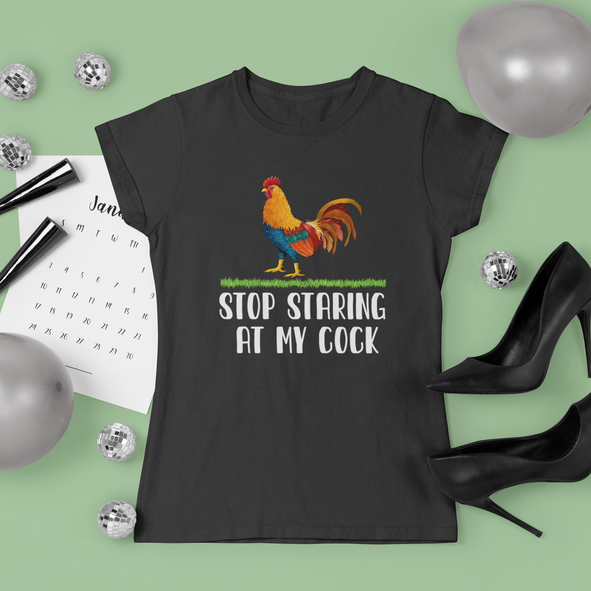 Stop Staring at My Cock T design tee folded flat