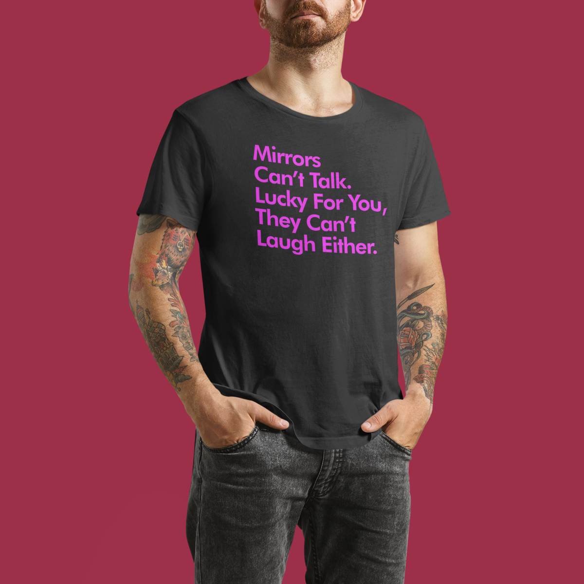 Mirrors Can't Talk T design tee folded flat