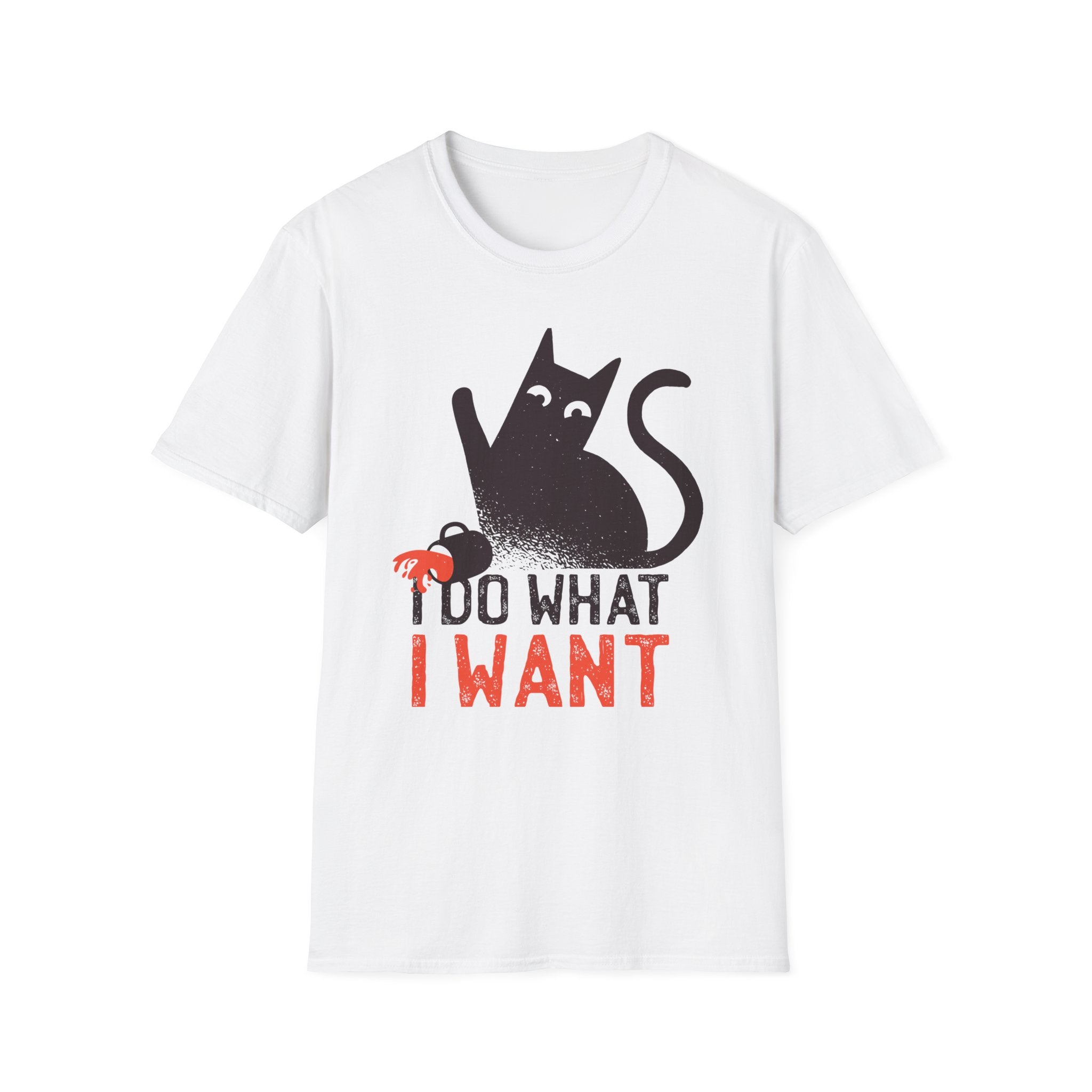 The "I Do What I Want Cat T-Shirt" is a white tee featuring a quirky black cat illustration and bold red text, ideal for those embracing their nerdy or geeky side.