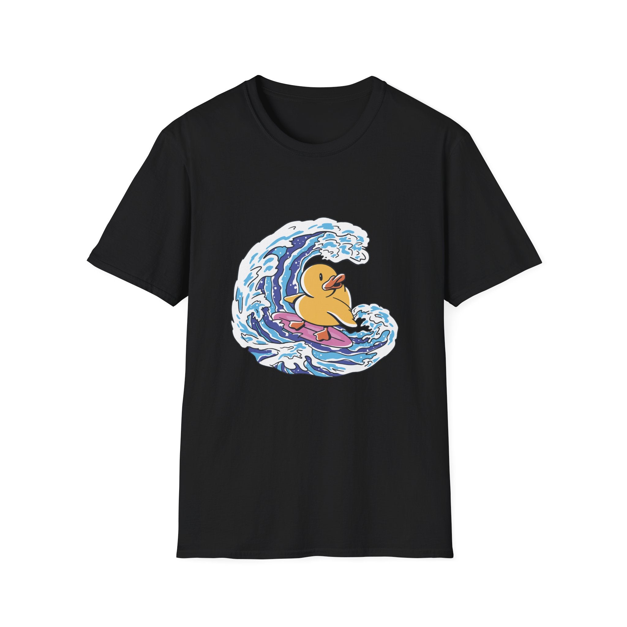 Embrace beach vibes with our Surfing Duck T-Shirt, showcasing a cartoon duck riding a wave. Ideal for coding sprints or relaxing, this shirt effortlessly combines fun and comfort.