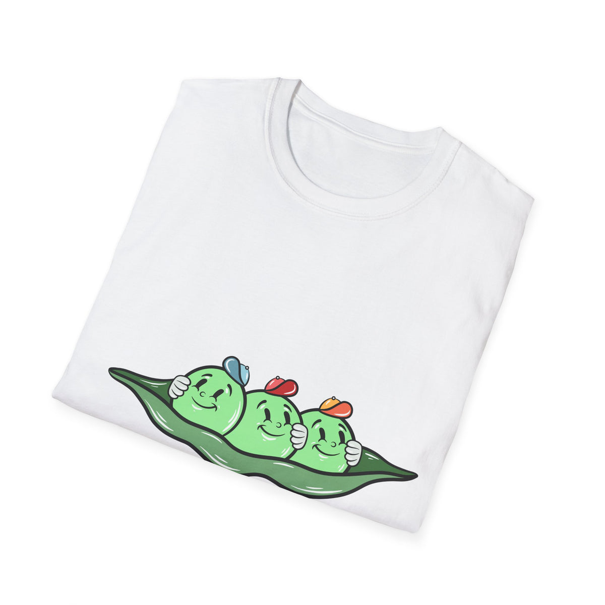 Pees Cartoon t-shirt in white, folded flat lay showing front print, funny gift for foodies