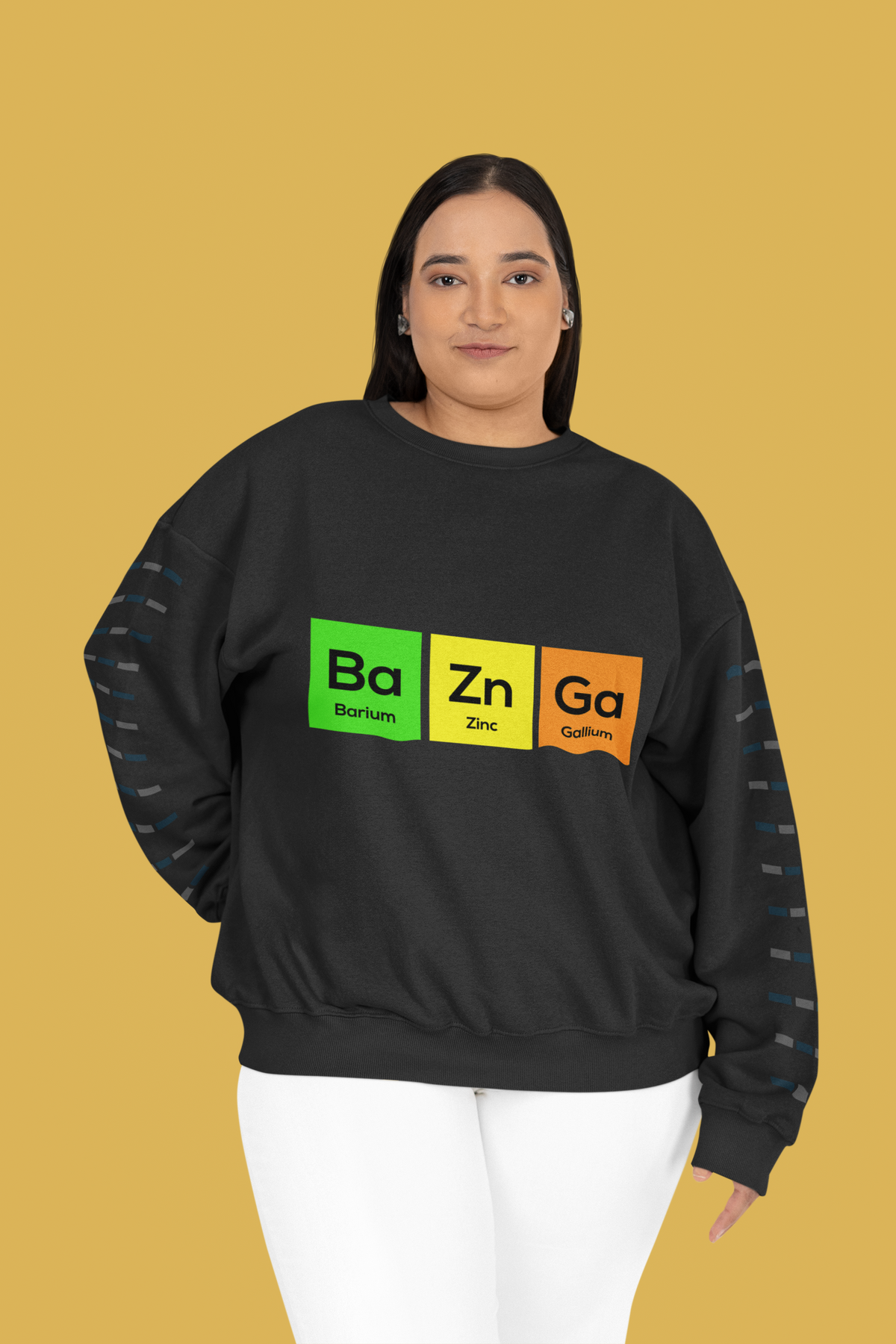 Ba-Zn-Ga Crewneck Sweatshirt | Funny Periodic Table Bazinga Pun Fleece | Science Humor Gift | Geekpsters