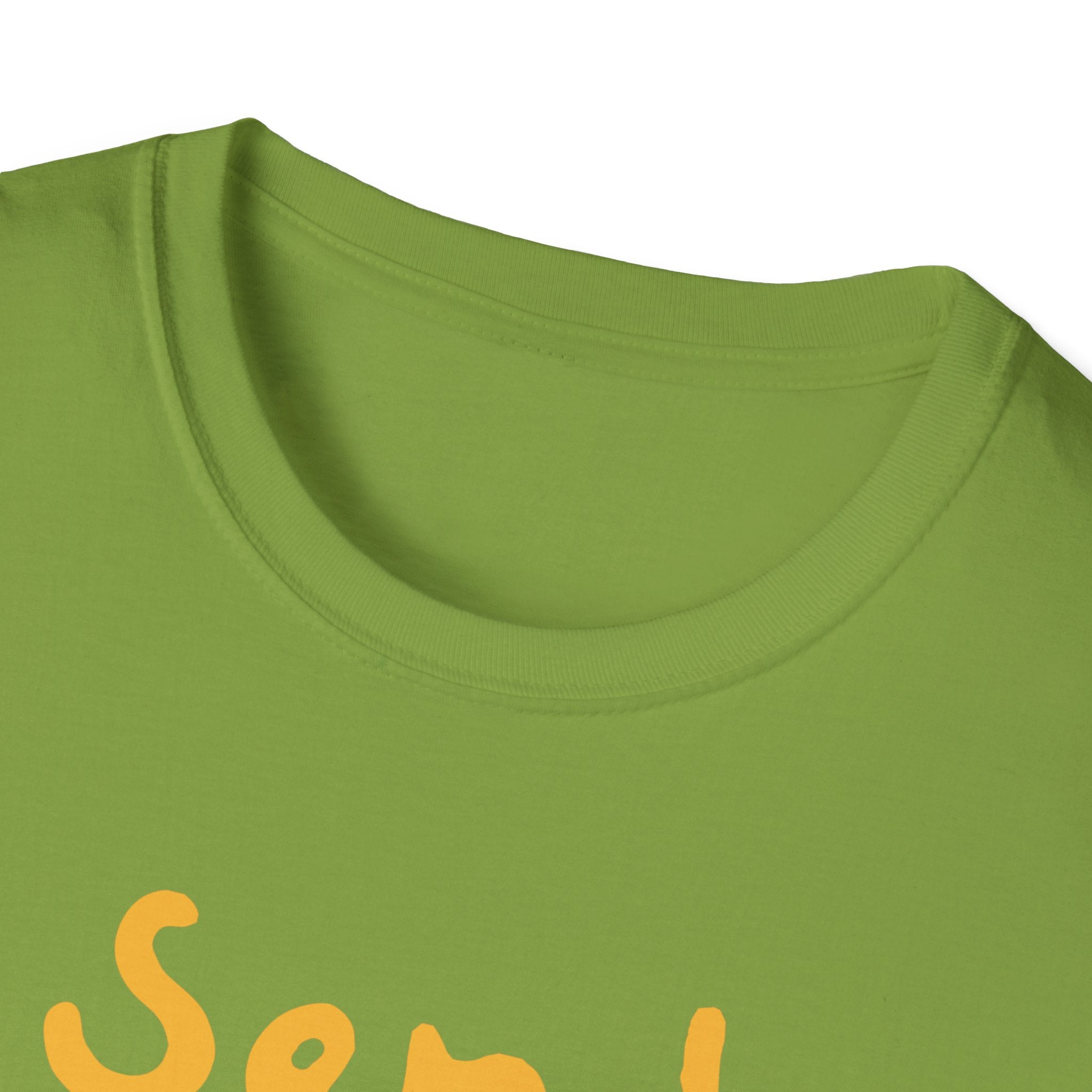 The "Send Noods" T-Shirt boasts a fashionable fit and showcases the humorous phrase in bold yellow letters on a green background.