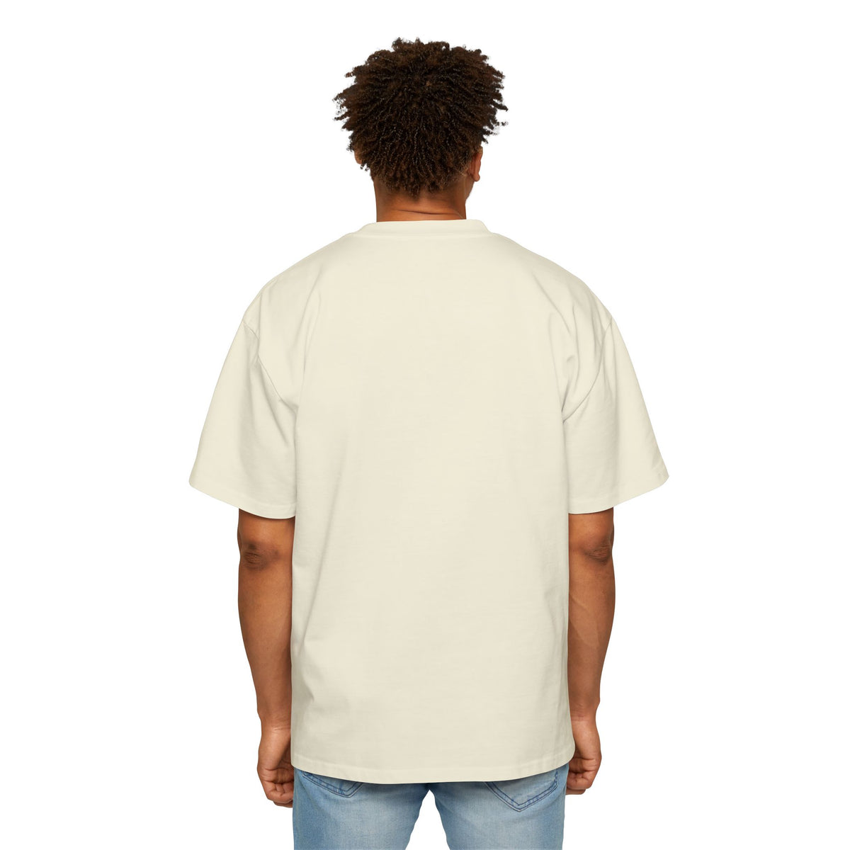 Statistically Significant oversized tee in cream, back view on model, blank plain cotton back