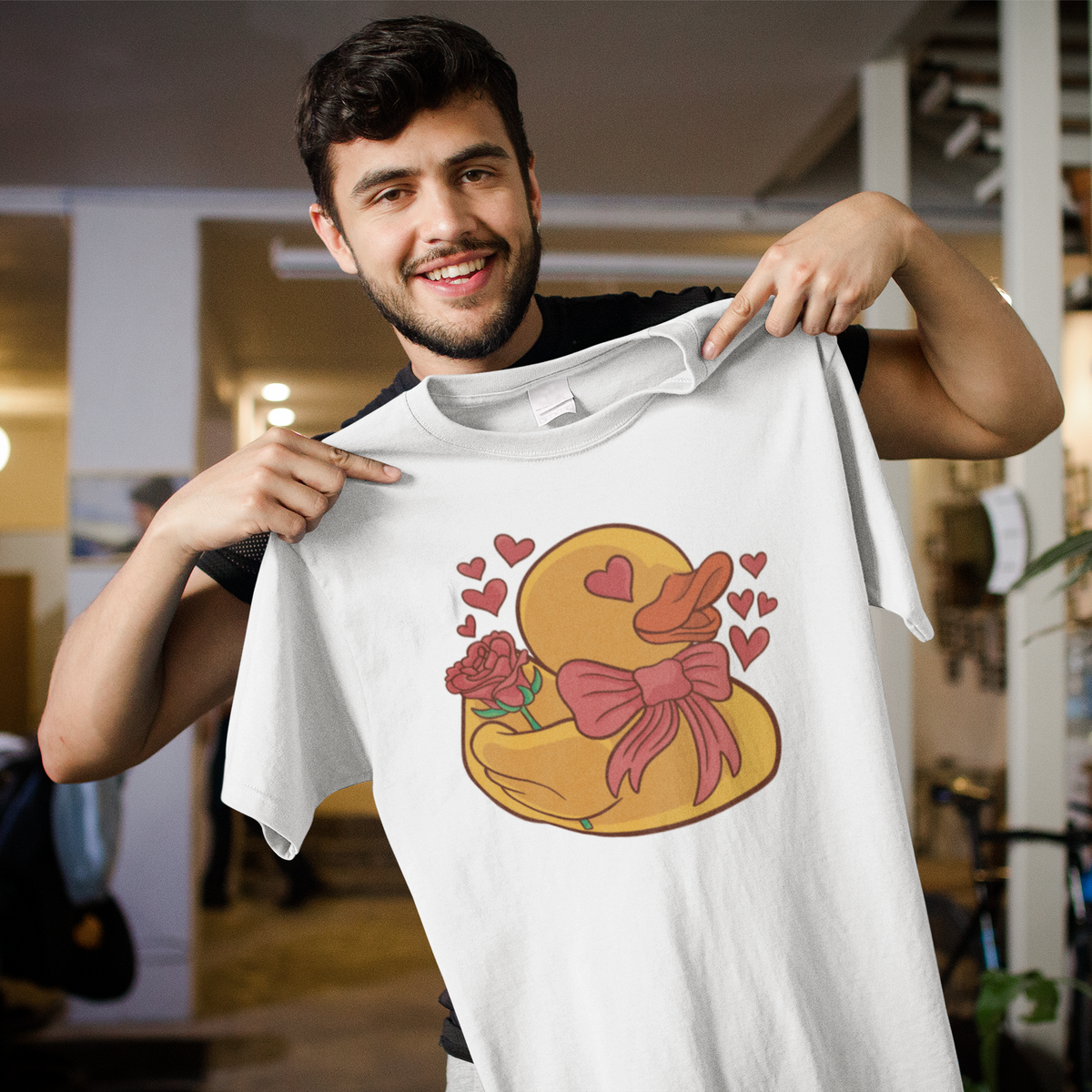 Duck in Love T-Shirt | Funny Valentine Duck Graphic Tee | Romantic Humor Gift | Geekpsters