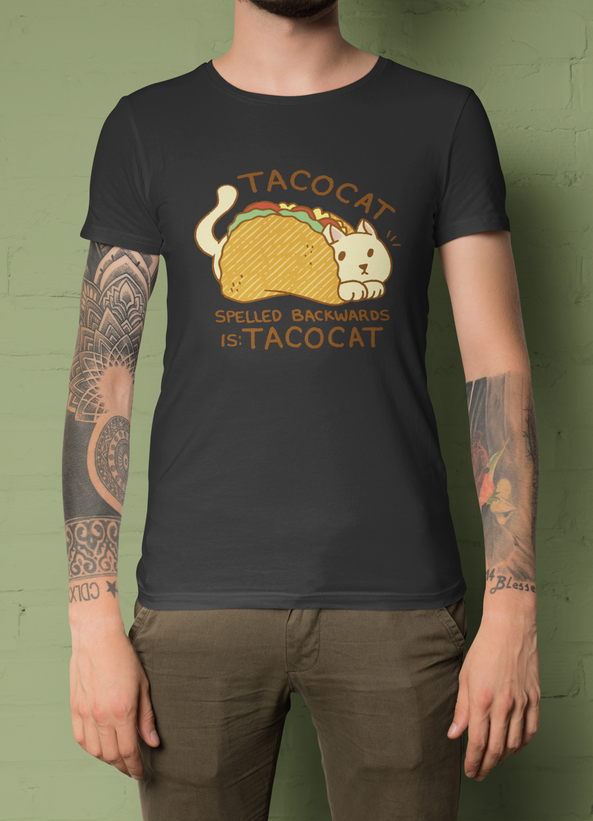 TACOCAT T-Shirt | Funny Cat Taco Palindrome Graphic Tee | Cat Lover Gift | Geekpsters