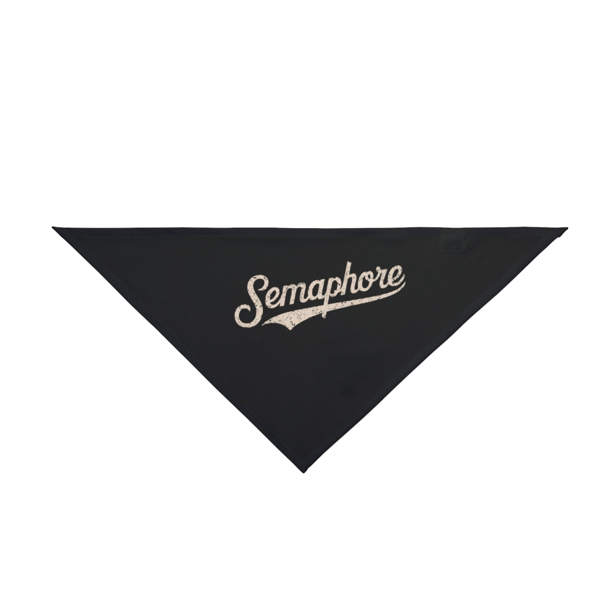 The Semaphore - Pet Bandana is a black, triangular accessory featuring "Semaphore" in white script—ideal for tech lovers and their pets to flaunt their nerdy pride.