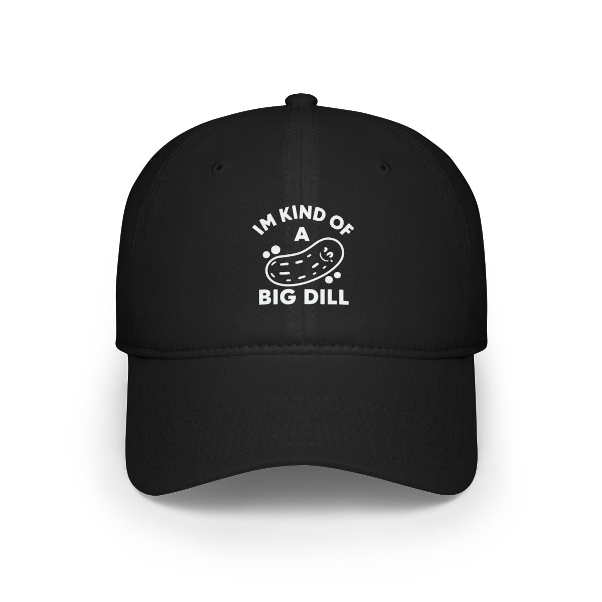 The "I'M KIND OF A BIG DILL - Hat" is a black cap with white text and a pickle graphic, making it a fun and quirky accessory for fans of nerdy clothing and playful style.