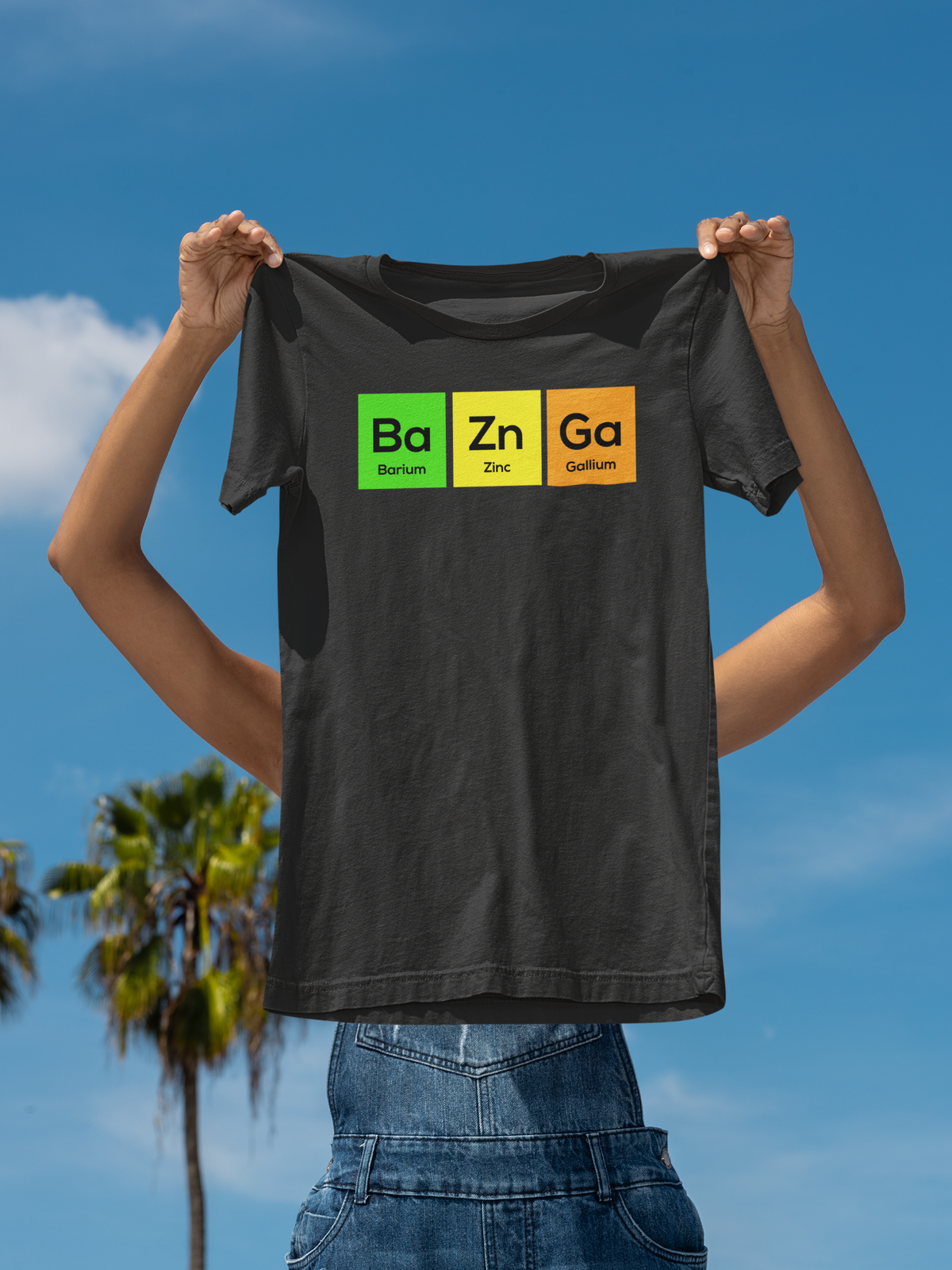Ba-Zn-Ga Women's Fitted T-Shirt | Funny Periodic Table Bazinga Pun | Science Humor Gift for Her | Geekpsters