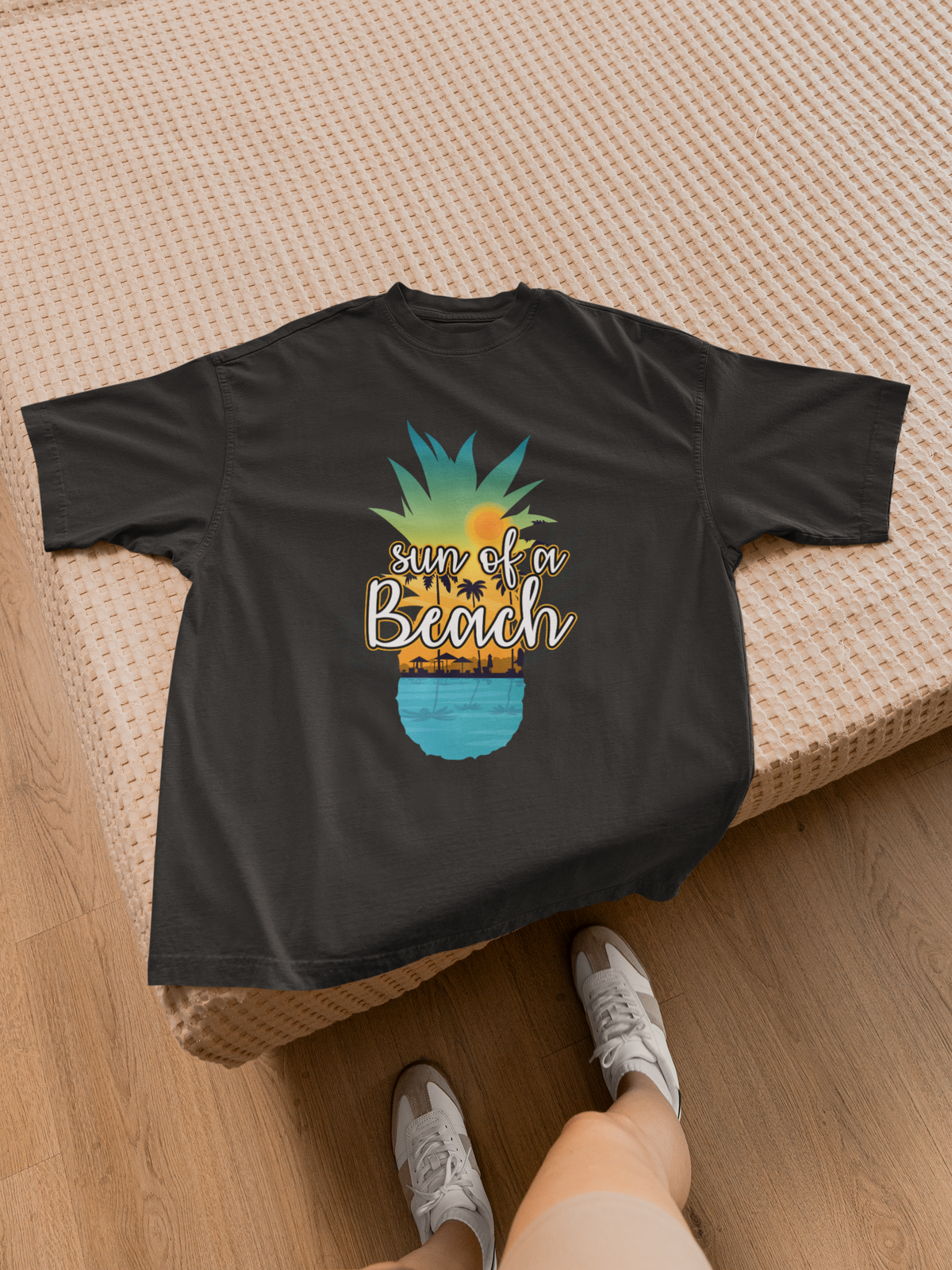 Sun of a Beach T design tee folded flat