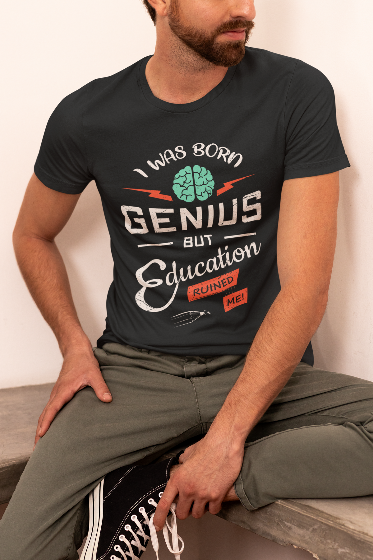I Was Born Genius T tee model photo