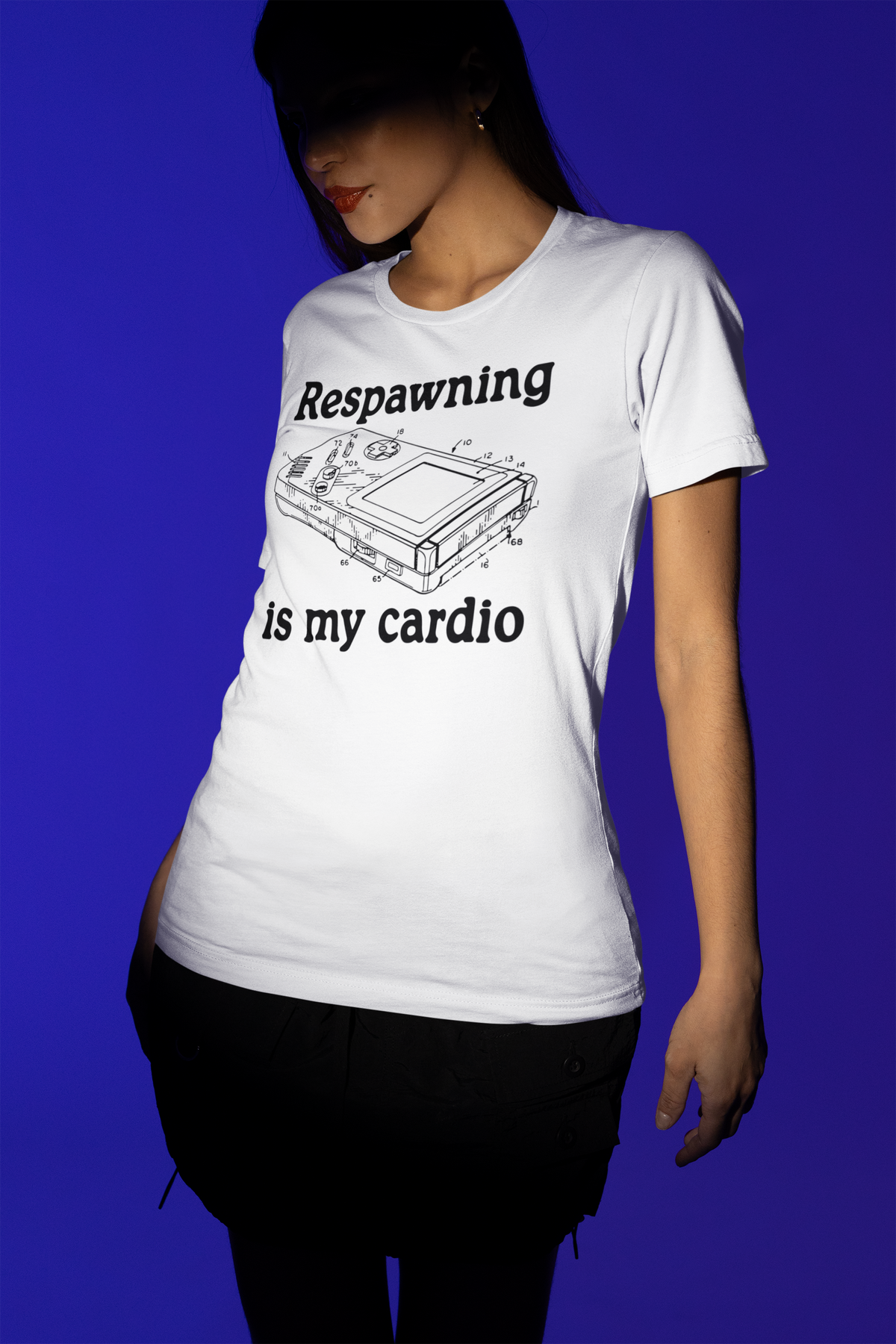 Respawning is My Cardio gamer text graphic tee, flat lay with the graphic centered