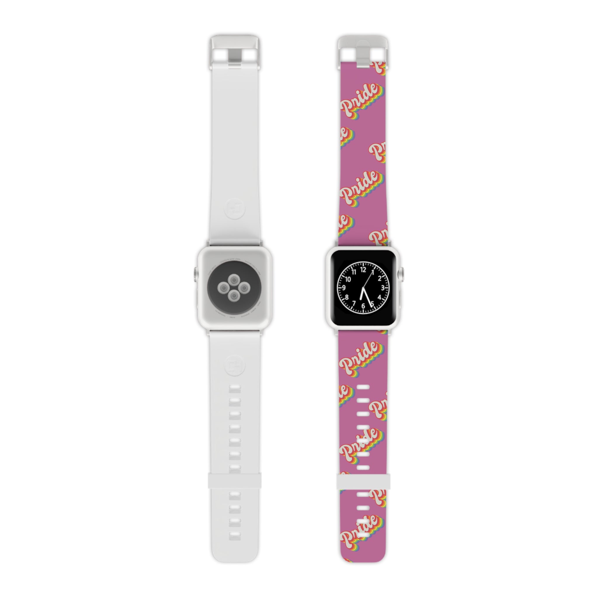 A fashionable alternative to the original Pride Band for Apple Watch T-Shirt, these custom-printed pink and white straps are a stylish and personalized accessory for your device.