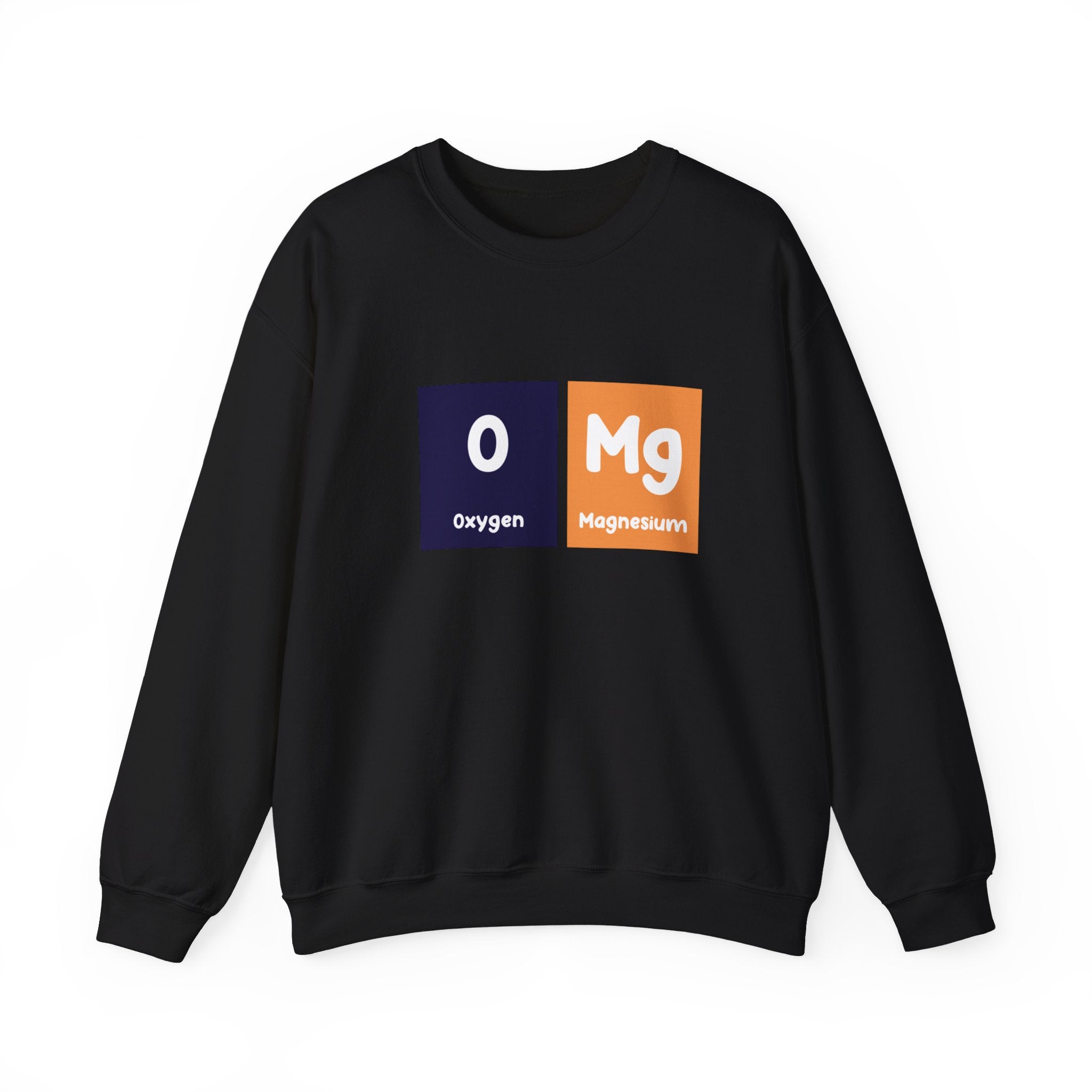 Stay cozy during the colder months with our O-Mg - Sweatshirt, featuring a unique wrap style and the periodic table symbols for oxygen (O) and magnesium (Mg) on the front.