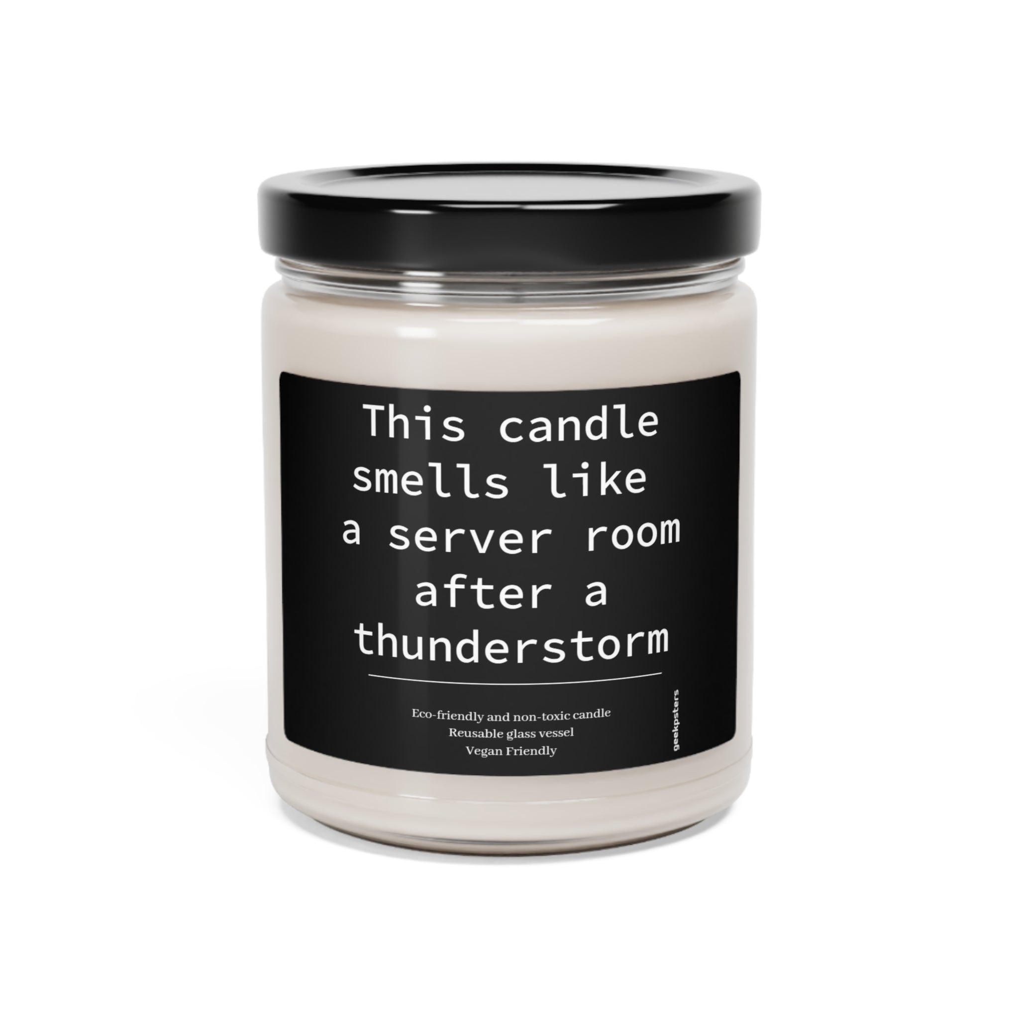 Soy wax blend scented candle designed to imitate the smell of a server room after a thunderstorm. 
Product Name: This Candle Smells Like a Server Room After a Thunderstorm - Scented Soy Candle, 9oz
