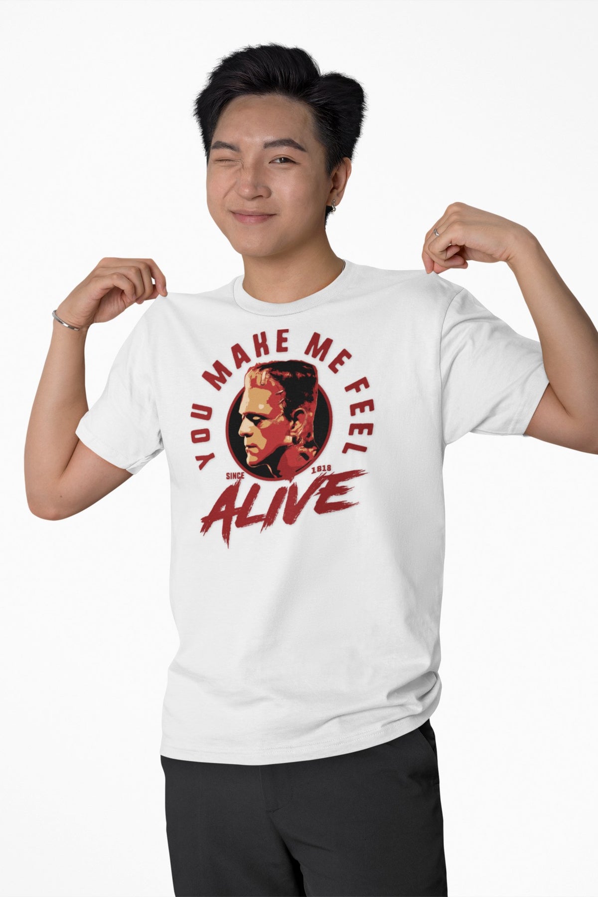 You Make Me Feel Alive T-Shirt lifestyle mockup, Geekpsters