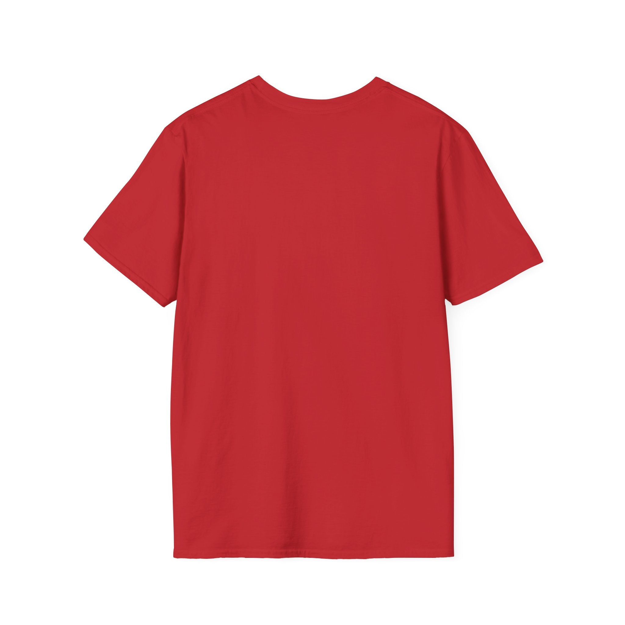 Back view of a plain red short-sleeve t-shirt, named Cartoon Lemon, against a white background.