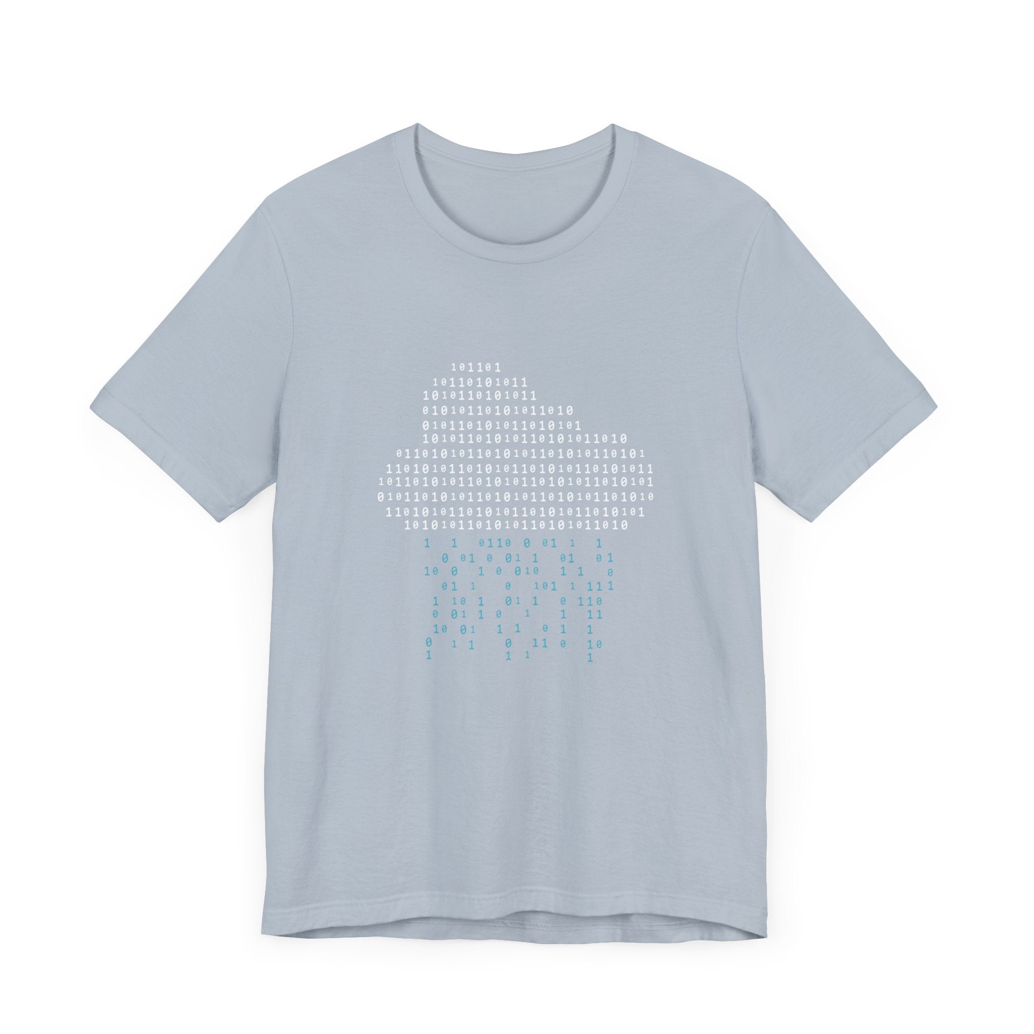 Light gray Binary Rain Cloud - T-Shirt crafted from Airlume combed, ring-spun cotton, featuring a binary code design forming the shape of a cloud with rain.