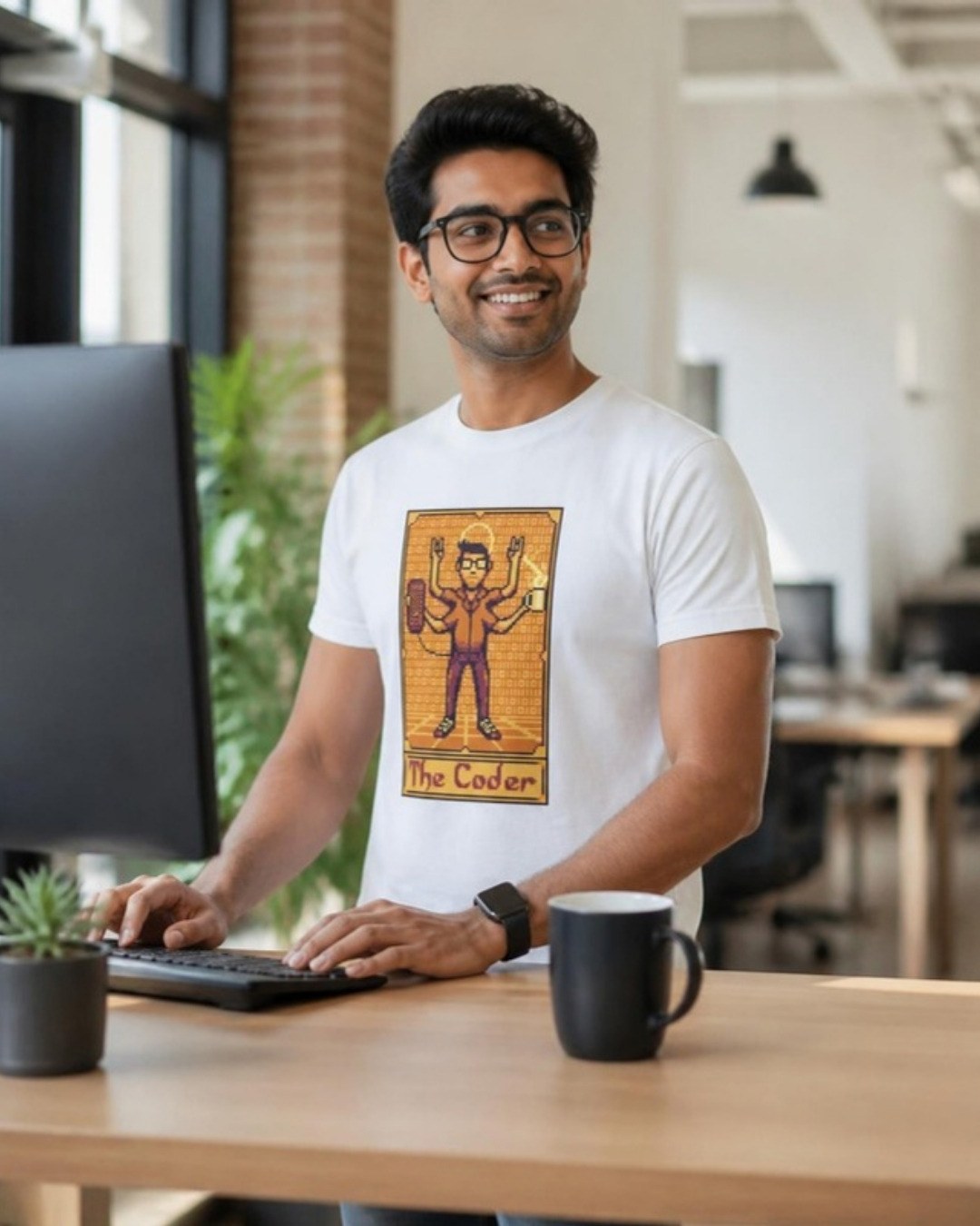 The Coder T-Shirt lifestyle mockup, Geekpsters