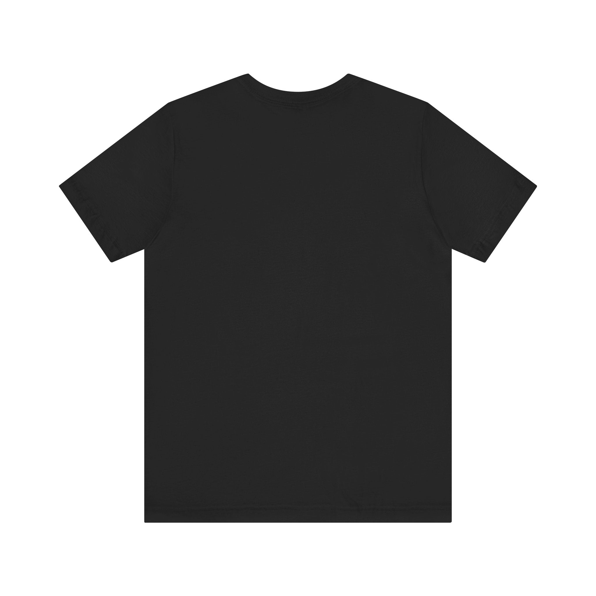 The image shows the back of a plain black Binary Rain Cloud - T-Shirt made from Airlume combed, ring-spun cotton, against a white background.