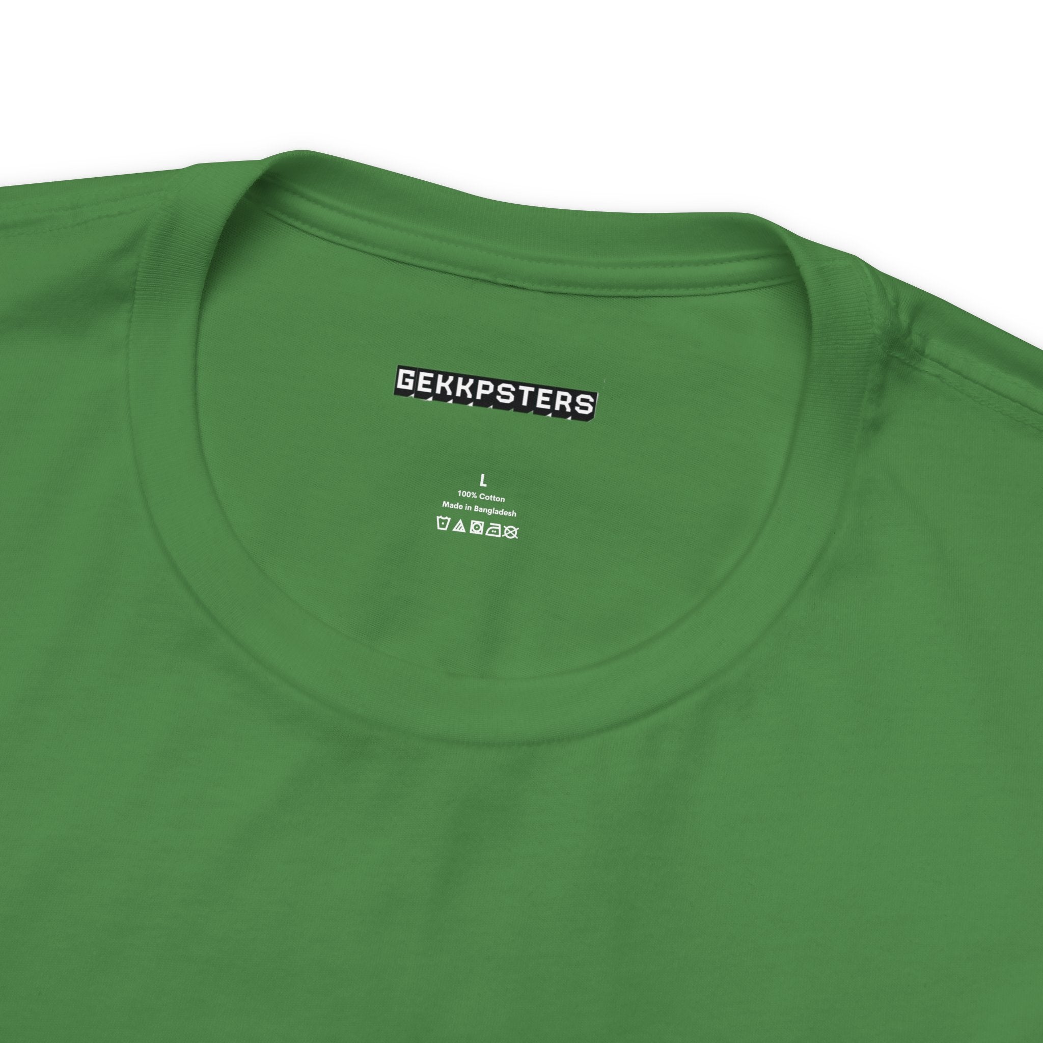 A green Hello, Gonna Cry T-shirt with a logo on it.