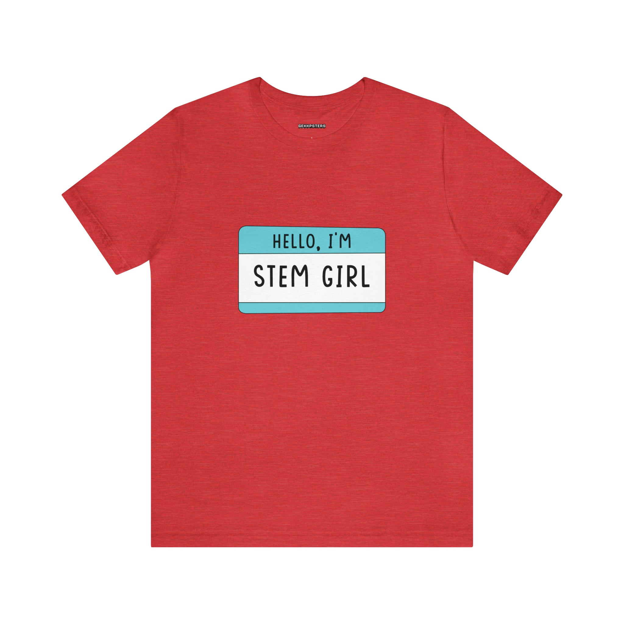 Hello, I'm Stem Girl T-Shirt with a nametag design on the chest, designed to inspire curiosity in young minds.