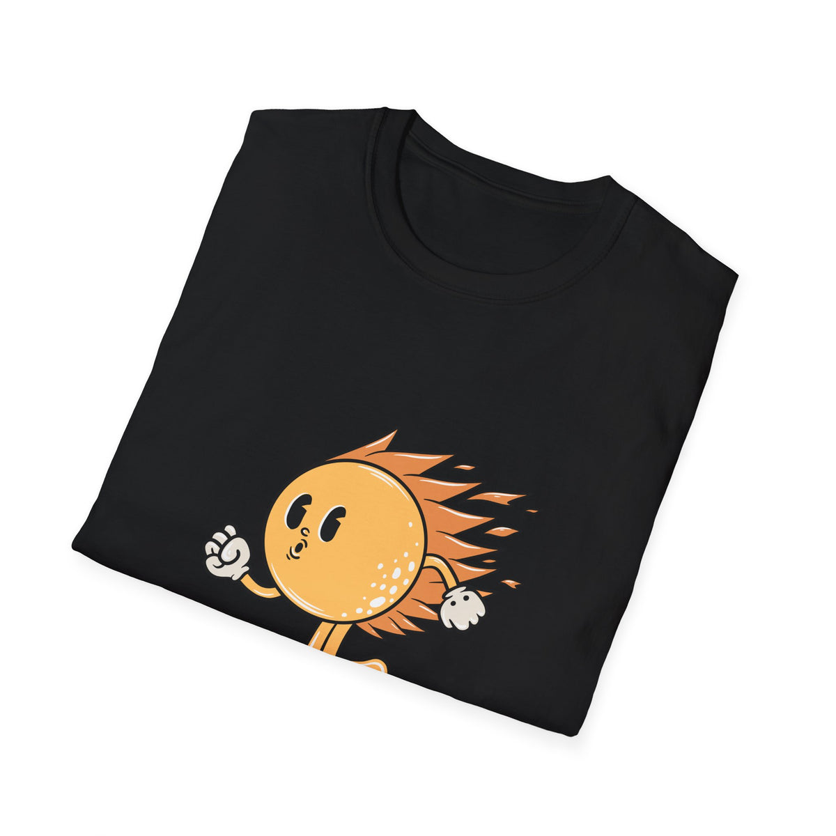 Hot Sun Cartoon skateboarding t-shirt in black, folded flat lay showing print, funny summer gift