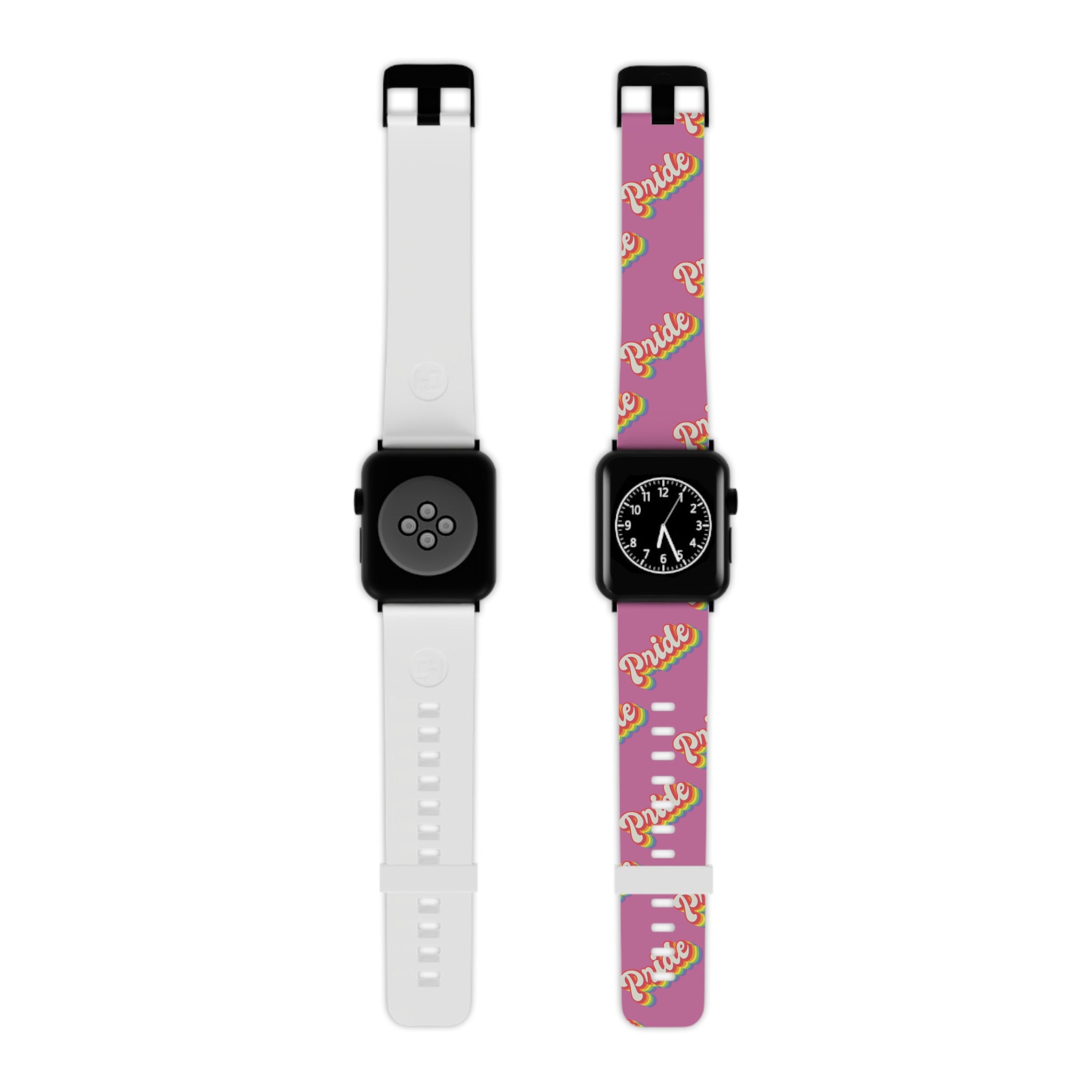 A custom-printed, fashionable alternative Pride Band for Apple Watch T-Shirt in pink and white.