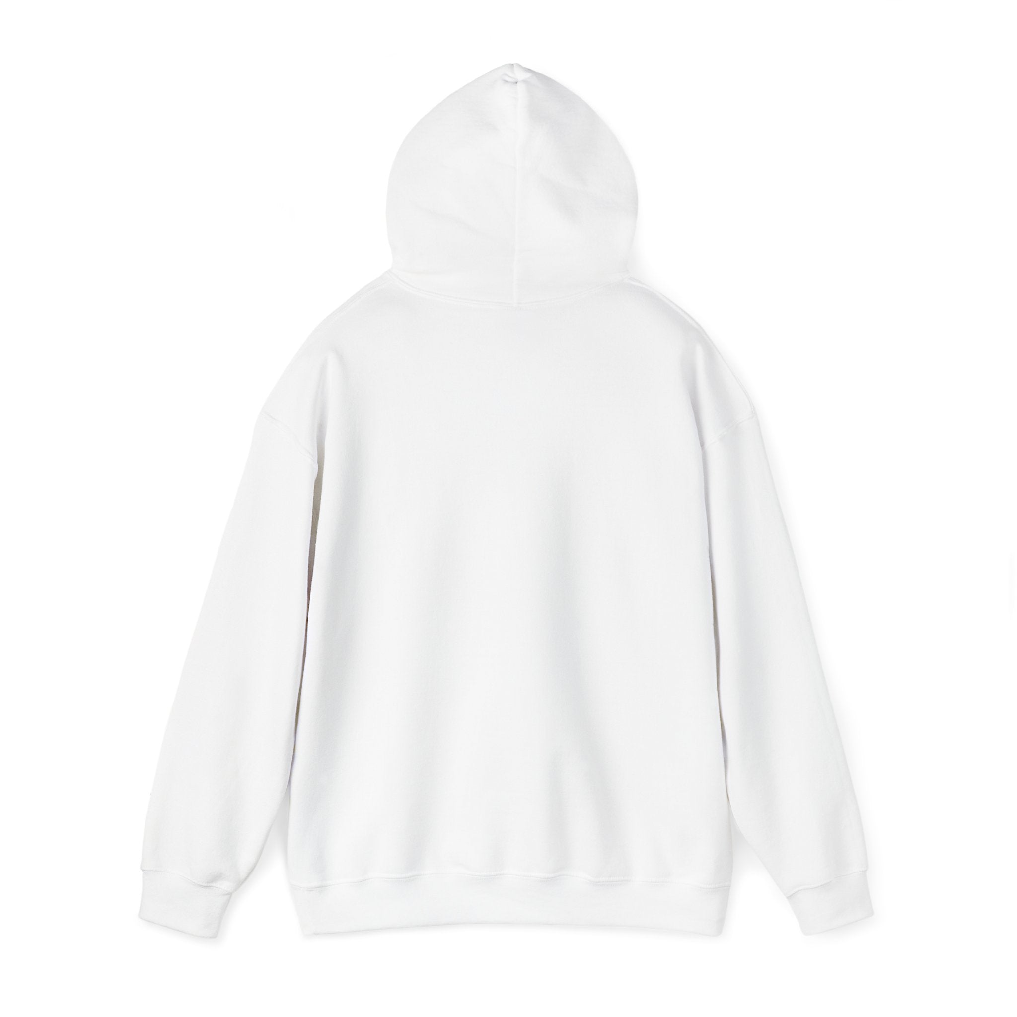 A plain white Wings of Victory - Hooded Sweatshirt shown from the back, featuring long sleeves and a relaxed fit, epitomizes casual fashion.
