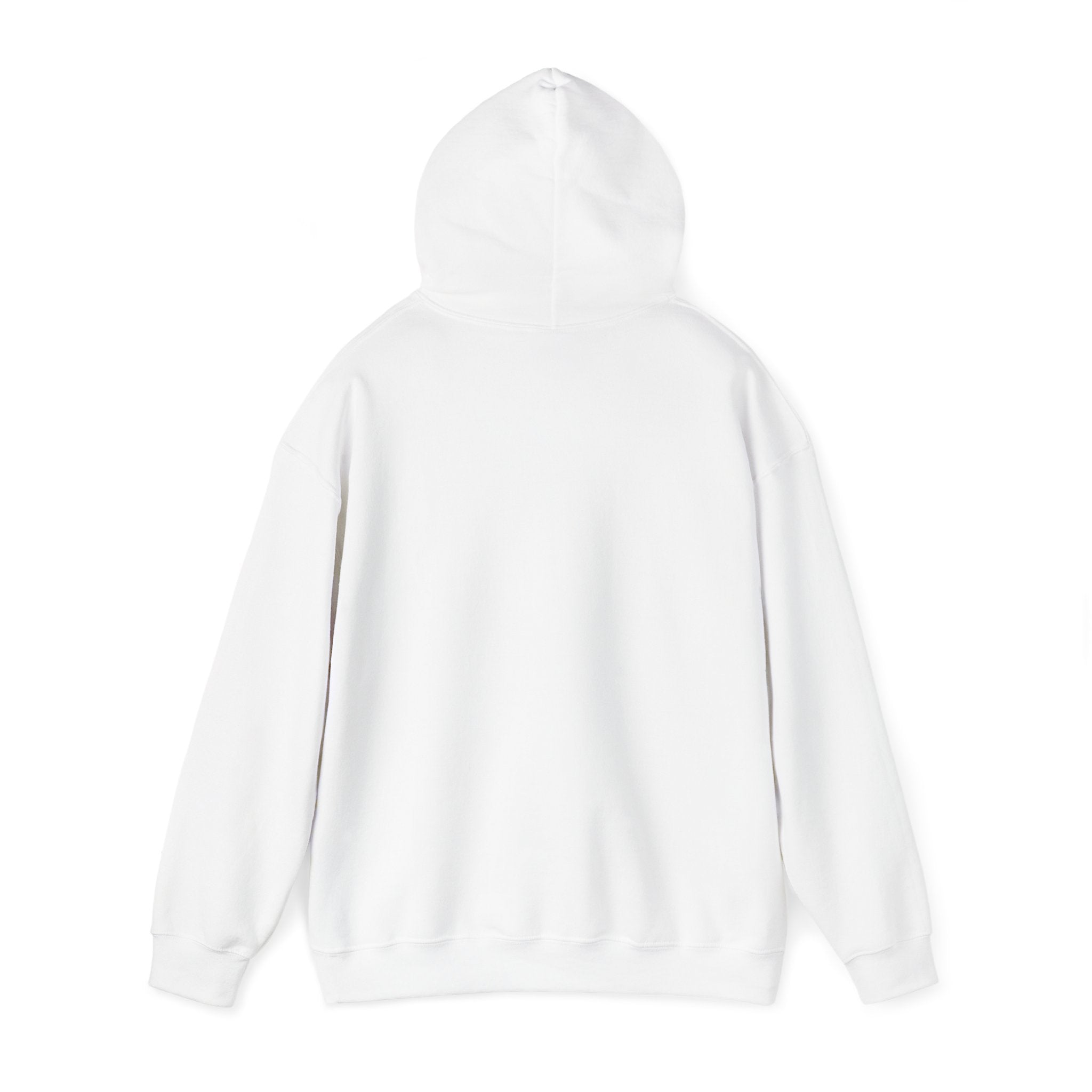 Back view of the RU - Hooded Sweatshirt in a plain white design, offering long sleeves and a hood for ultimate comfort.