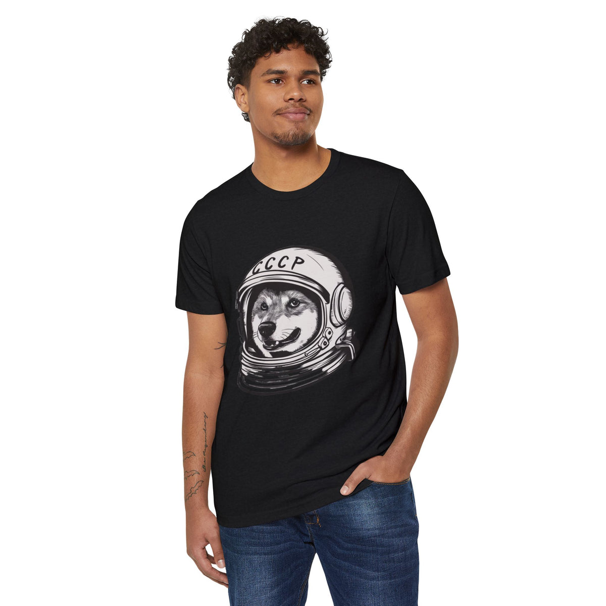 Retro Space Dog Cosmonaut Recycled Organic Tee