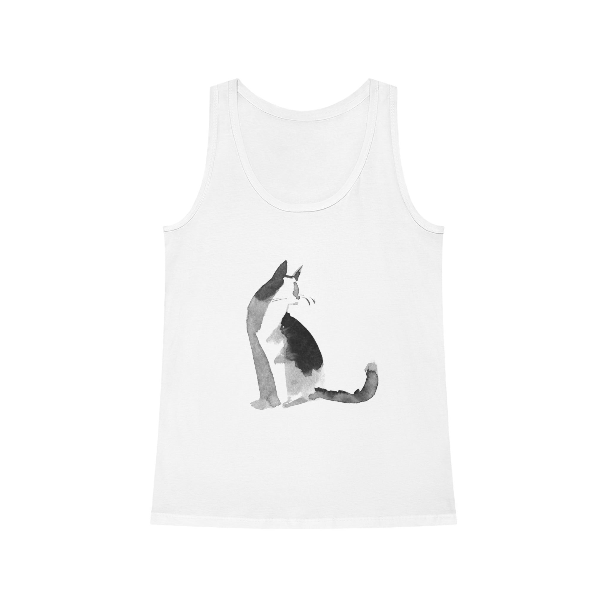 The Cat Women's Dreamer Tank Top is made from organic cotton and features a watercolor-style illustration of a sitting cat on the front, ideal for showcasing your stylish side.