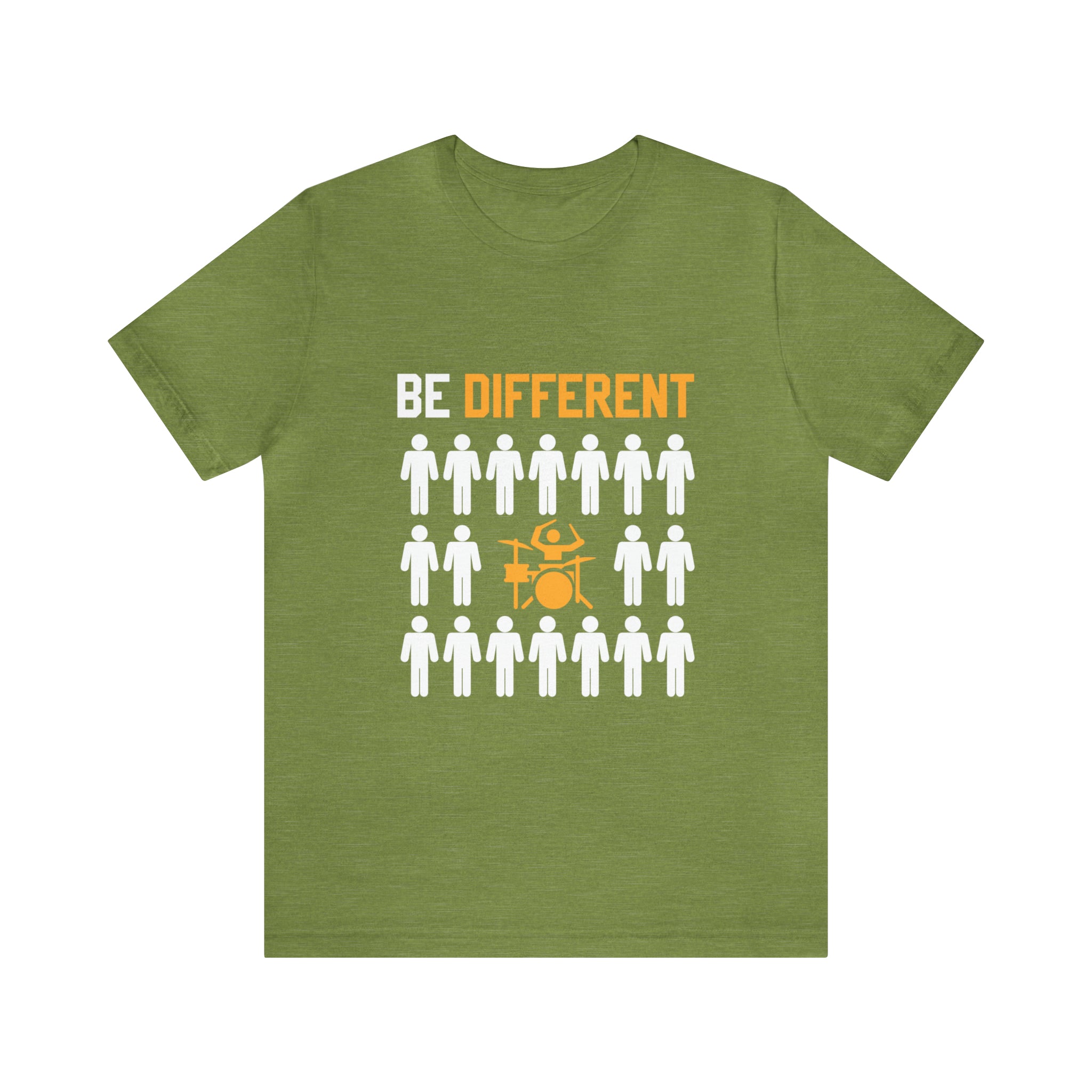 A green Be different T-Shirt that says be different from Printify.