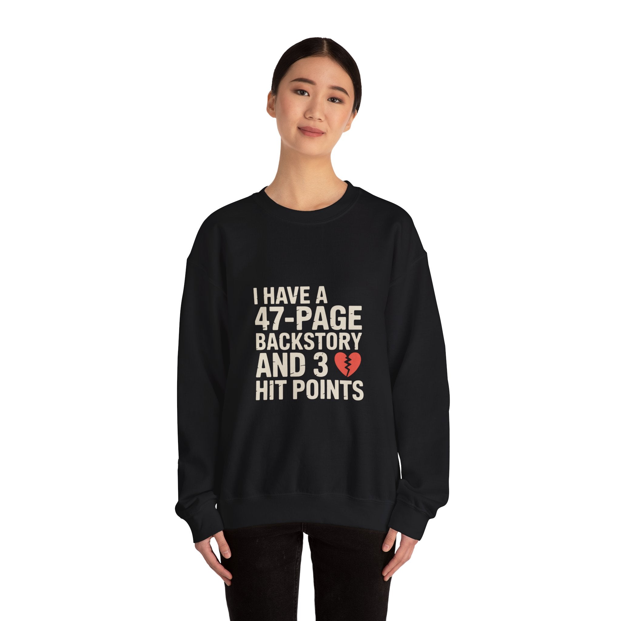 47-Page Backstory 3 Hit Points Sweatshirt | Geekpsters