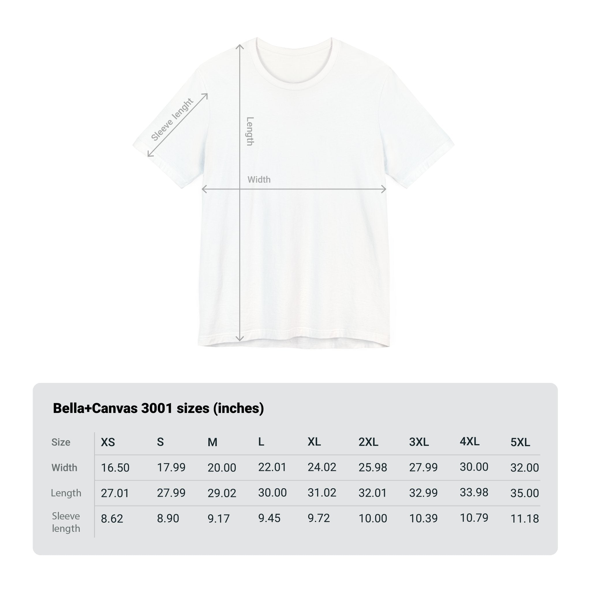 Unisex jersey tee with dimension lines and a size chart below showing measurements from XS to 5XL.
Product Name: W-H-At-? = What T-shirt