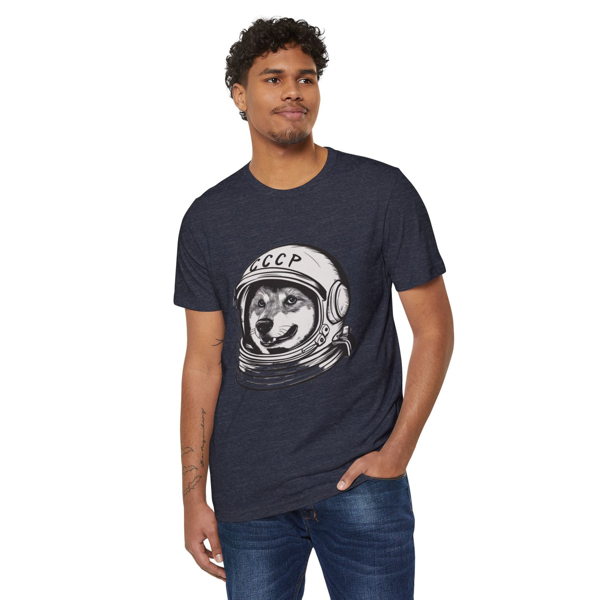 Retro Space Dog Cosmonaut Recycled Organic Tee