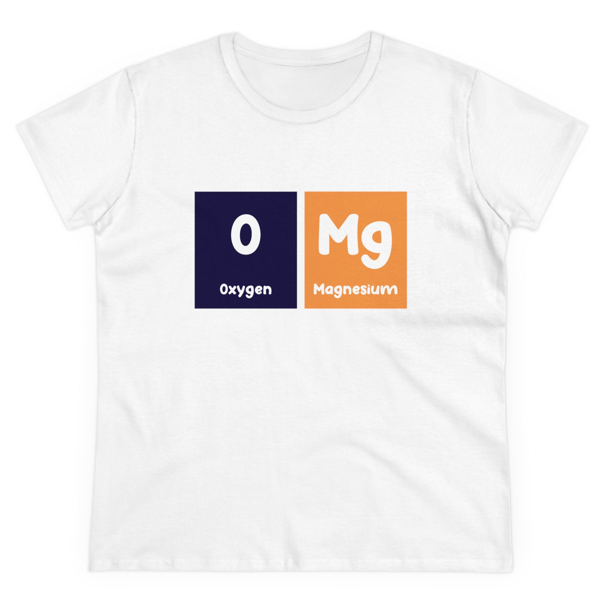 Eco-friendly O-Mg - Women's Tee featuring periodic table elements "O" for Oxygen and "Mg" for Magnesium, crafted from soft cotton.