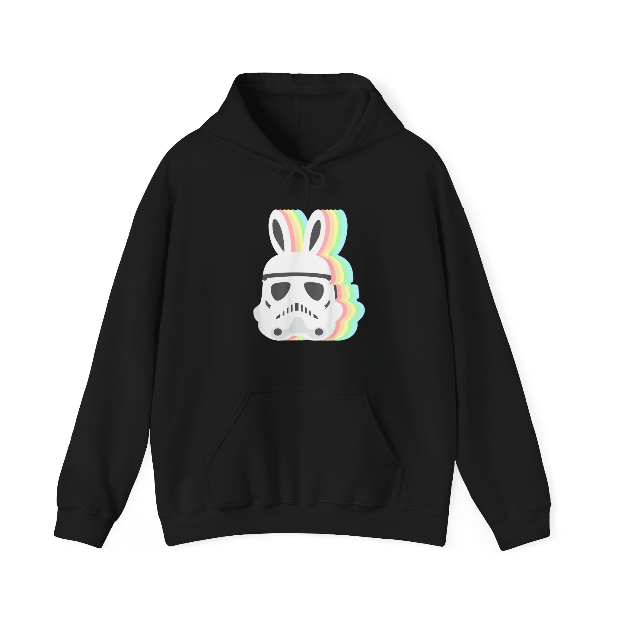 Star Wars Easter Stormtrooper - Hooded Sweatshirt featuring a design of an Easter Stormtrooper helmet with rainbow-colored bunny ears.