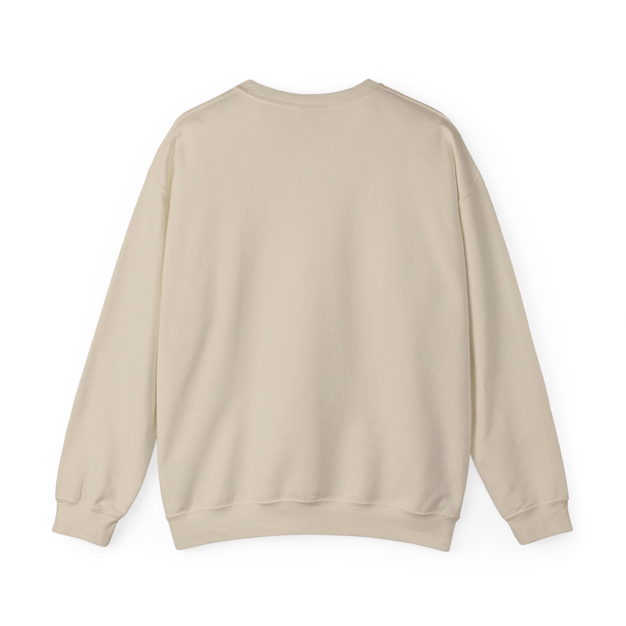 Back view of a plain beige RG-B - Sweatshirt with elastic cuffs and hem, perfect for comfort lovers, displayed on a white background.