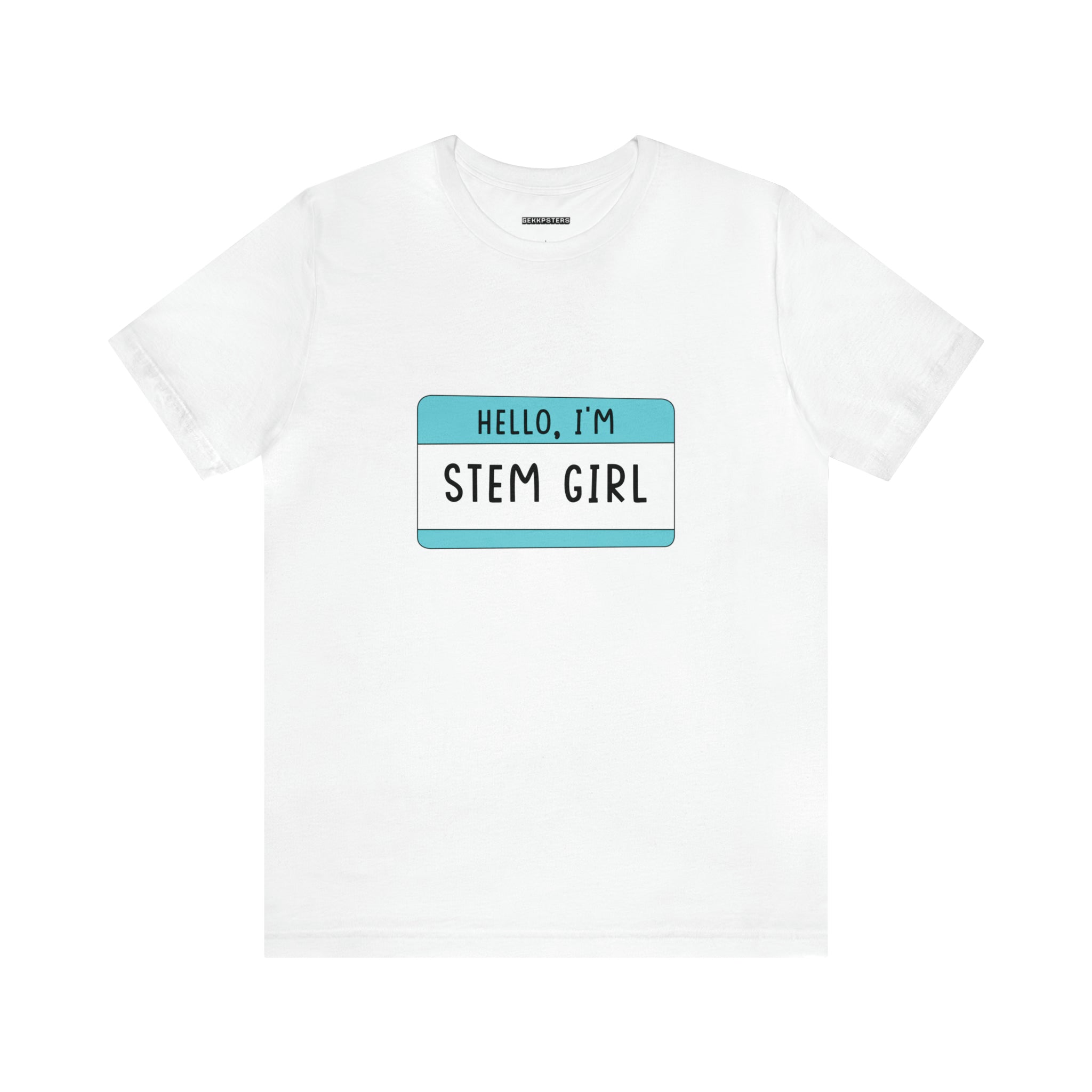 Hello, I'm Stem Girl T-Shirt with a blue name tag graphic reading "hello, I'm STEM Girl" on the chest area, designed to inspire curiosity among young minds.