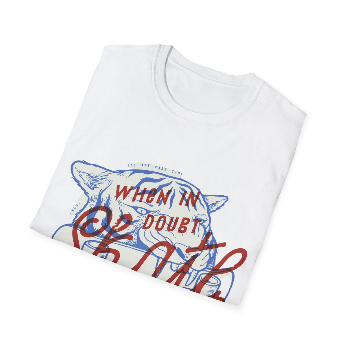 "When in Doubt Skate It Out" t-shirt in white, folded flat lay showing print, funny skater gift
