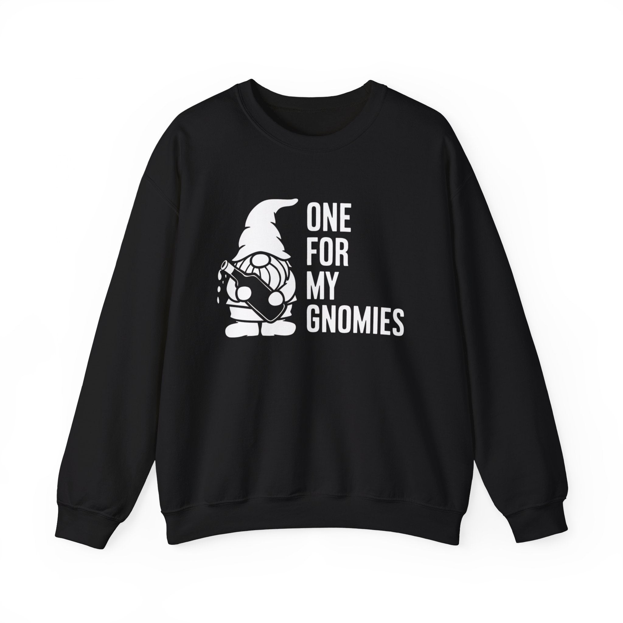One For My Gnomies - Sweatshirt featuring a graphic of a gnome and the text "One for my Gnomies" on the front, perfect for the colder months. This supremely soft, warm sweatshirt will keep you cozy all season long.