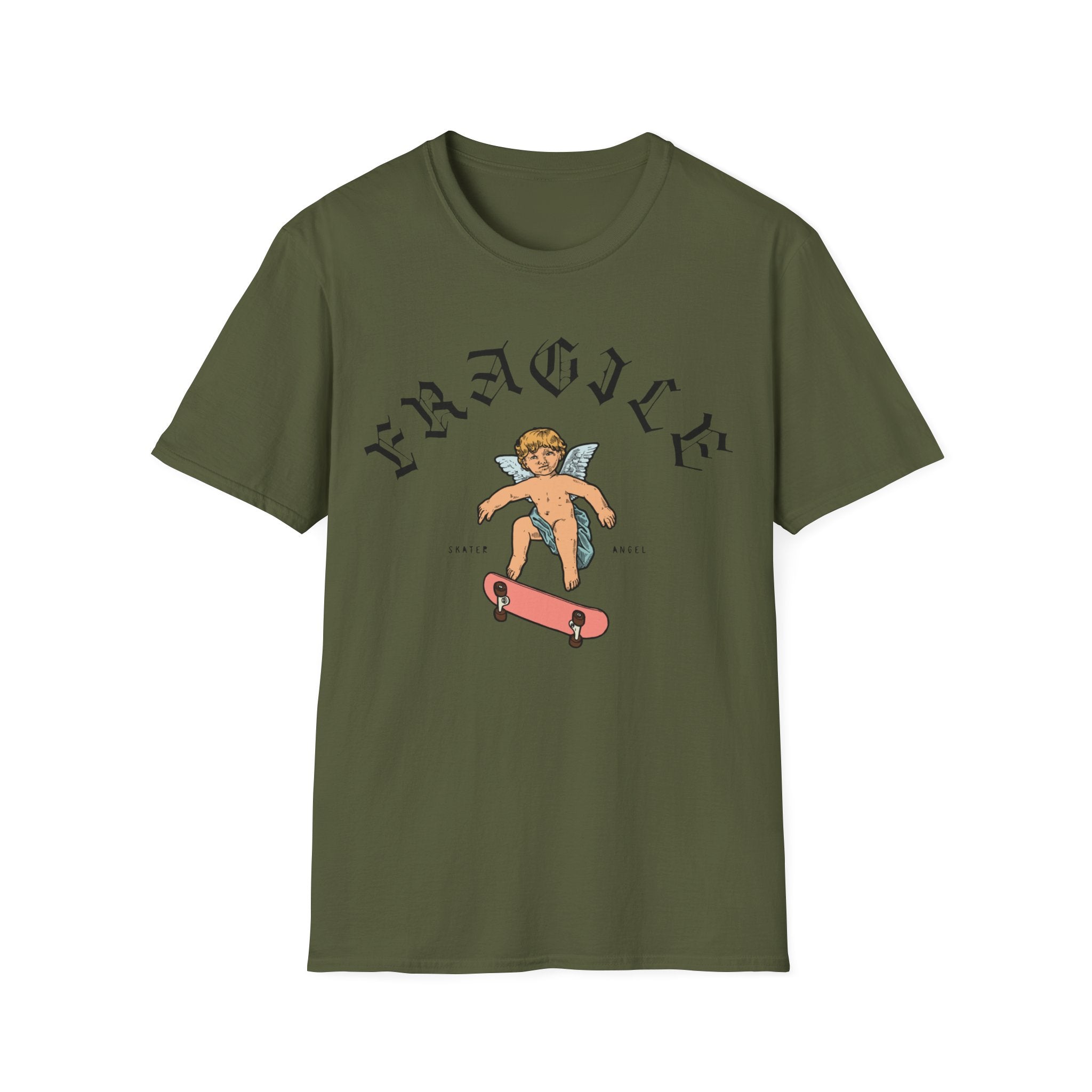 Get ready to skate in style with this soft and comfortable Skater Angel t-shirt! Featuring a relaxed fit, this t-shirt showcases an awesome image of a girl riding a skateboard. Get your hands on this must-have Skater Angel shirt today!