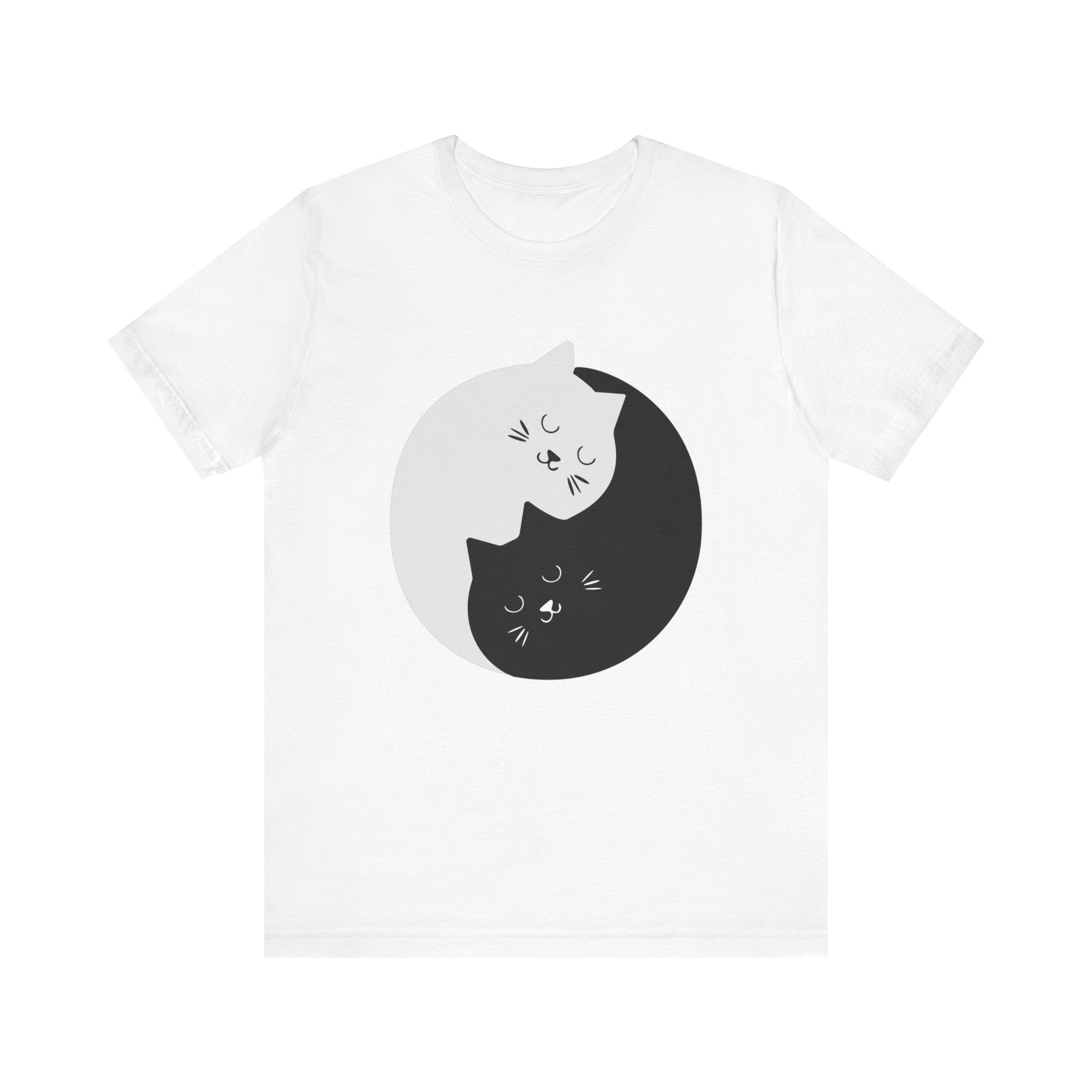 YING- ANG KITTIES T-shirt featuring a Ying & Yang symbol designed with two kitties, one black and one white, nestled together.
