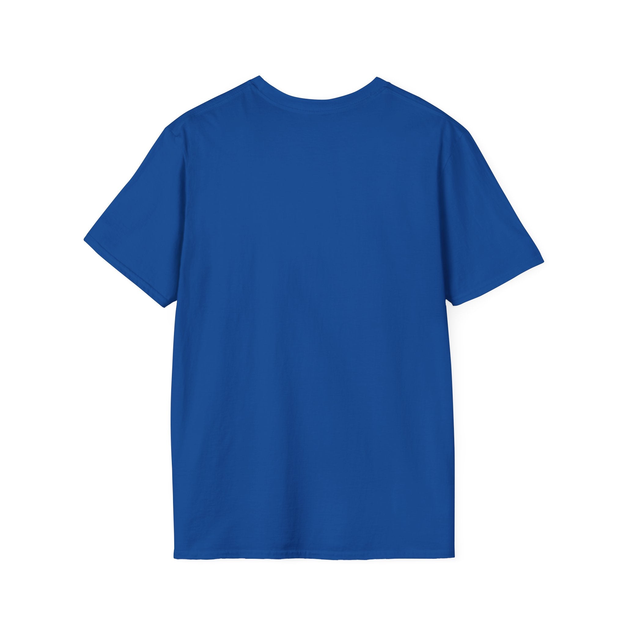 The Skate or Die T-Shirt is a plain blue, crew-neck style made from breathable cotton and shown from the back.