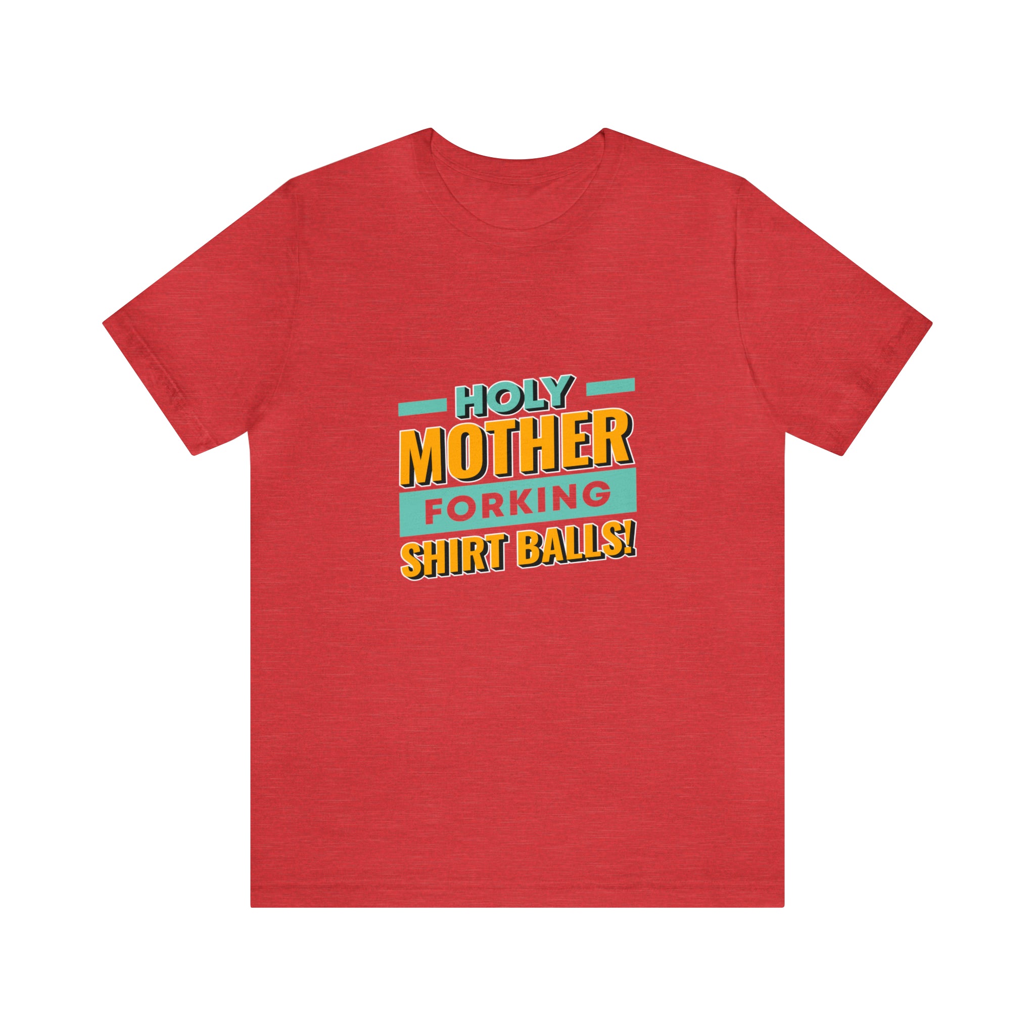 A red Holy mother T-Shirt from Printify that says, 'my mother is a shit bag'.