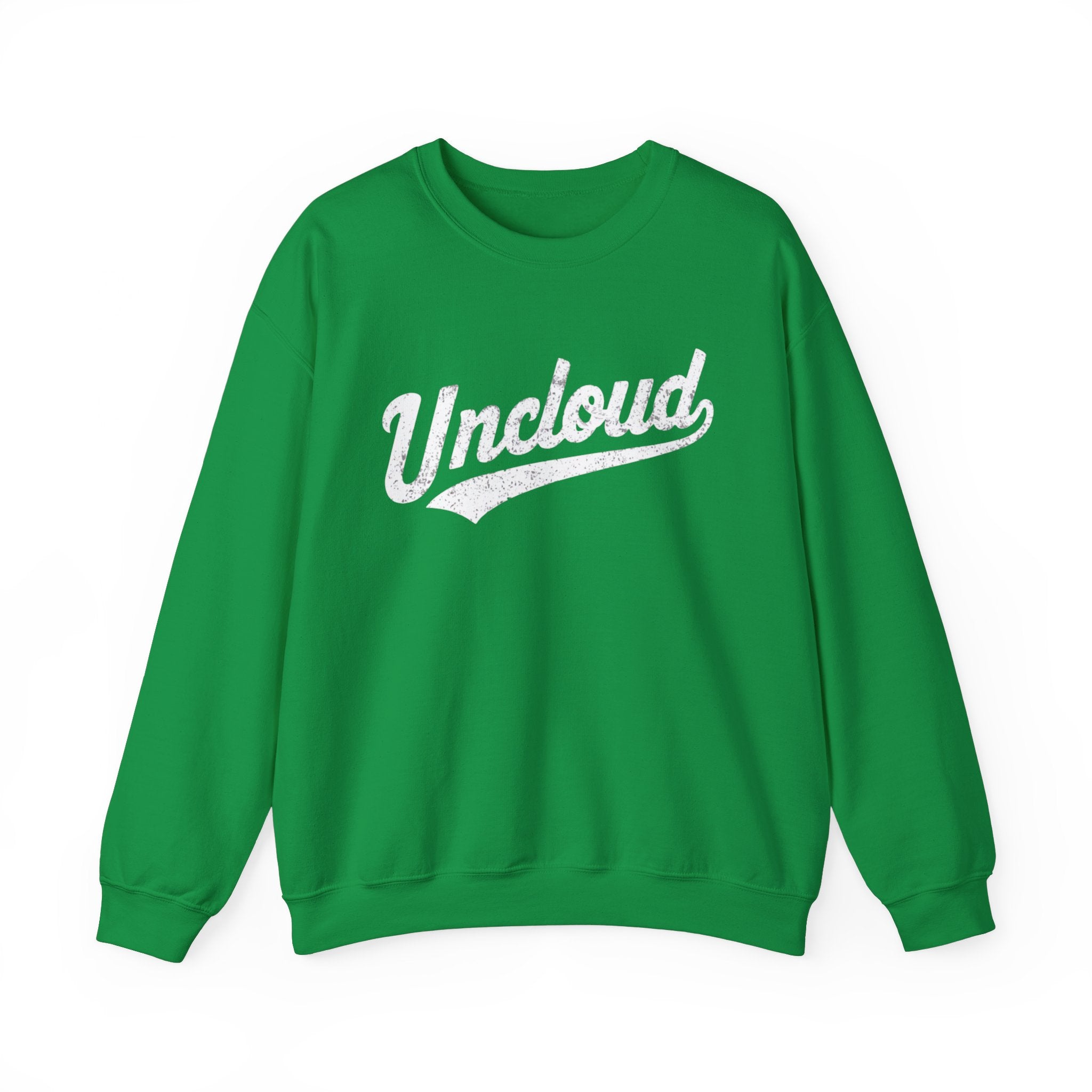 A cozy and warm green Uncloud - Sweatshirt, perfect for the colder months, featuring the word "Uncloud" in a white, distressed script font across the chest.